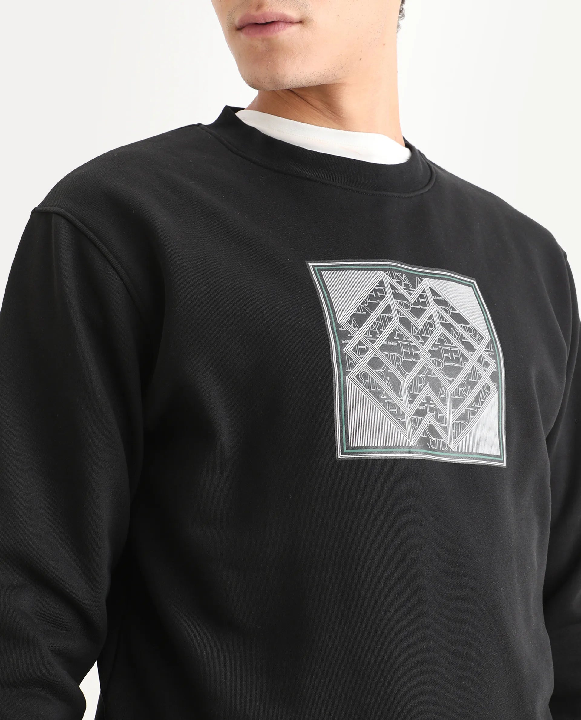 Rare Rabbit Men's Croc Black Cotton Graphic Print Regular Fit Full Sleeve Crew Neck Sweatshirt