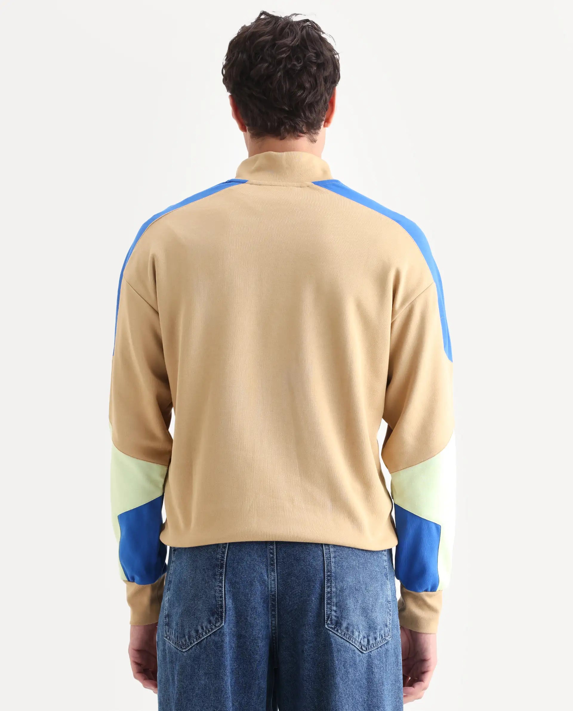 Rare Rabbit Men's Armo-1 Dusky Beige Cotton Ombre Regular Fit Full Sleeve High Neck Sweatshirt
