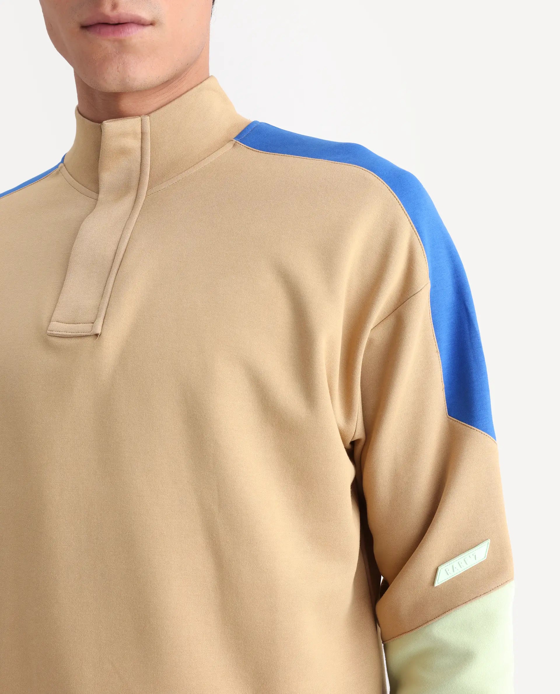 Rare Rabbit Men's Armo-1 Dusky Beige Cotton Ombre Regular Fit Full Sleeve High Neck Sweatshirt