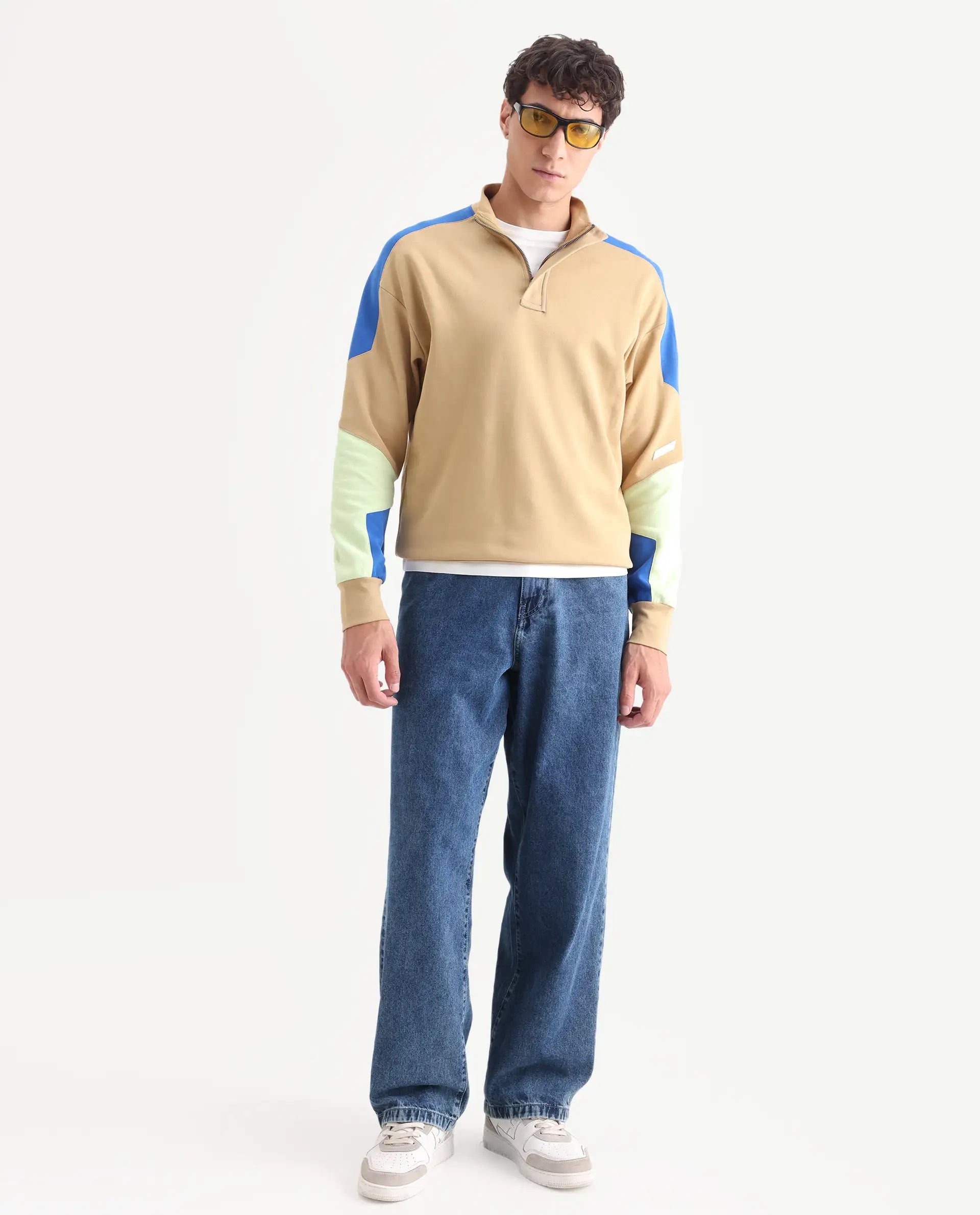 Rare Rabbit Men's Armo-1 Dusky Beige Cotton Ombre Regular Fit Full Sleeve High Neck Sweatshirt