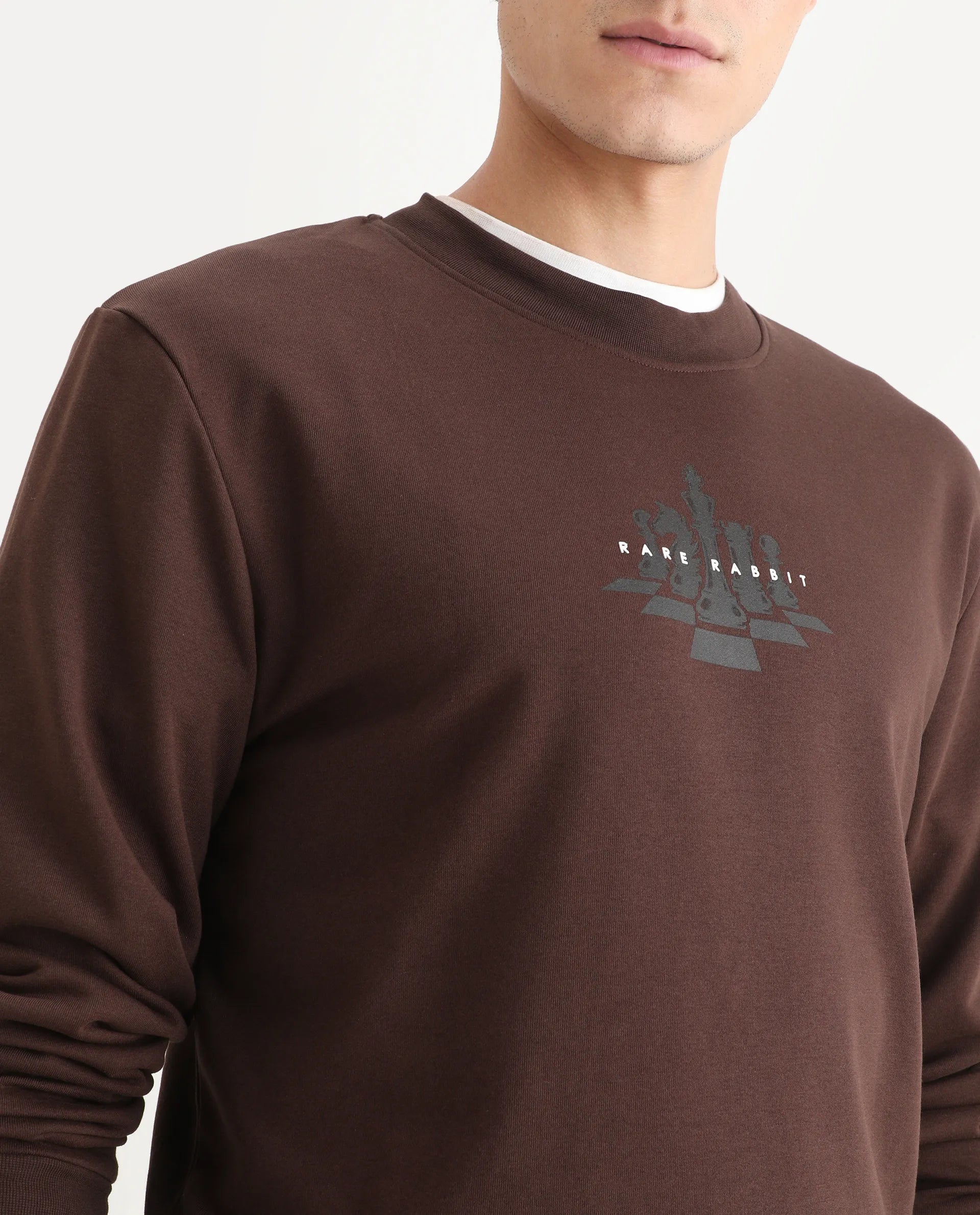 Rare Rabbit Men's Marq Dark Brown Polyester Graphic Print Regular Fit Full Sleeve Crew Neck Sweatshirt