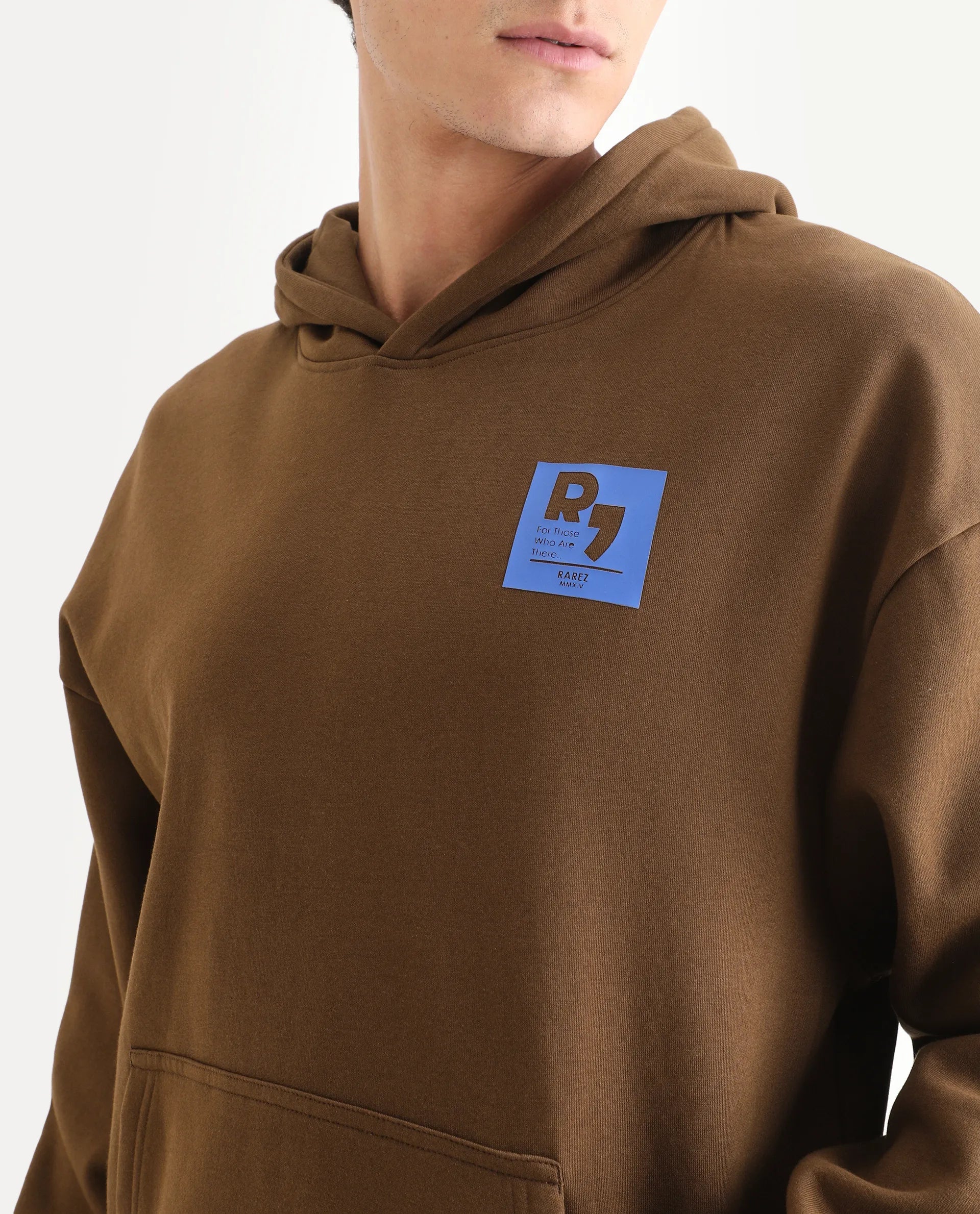 Rare Rabbit Men's Dary Dark Mustard Cotton Puff Print Boxy Fit Full Sleeve Hooded Sweatshirt