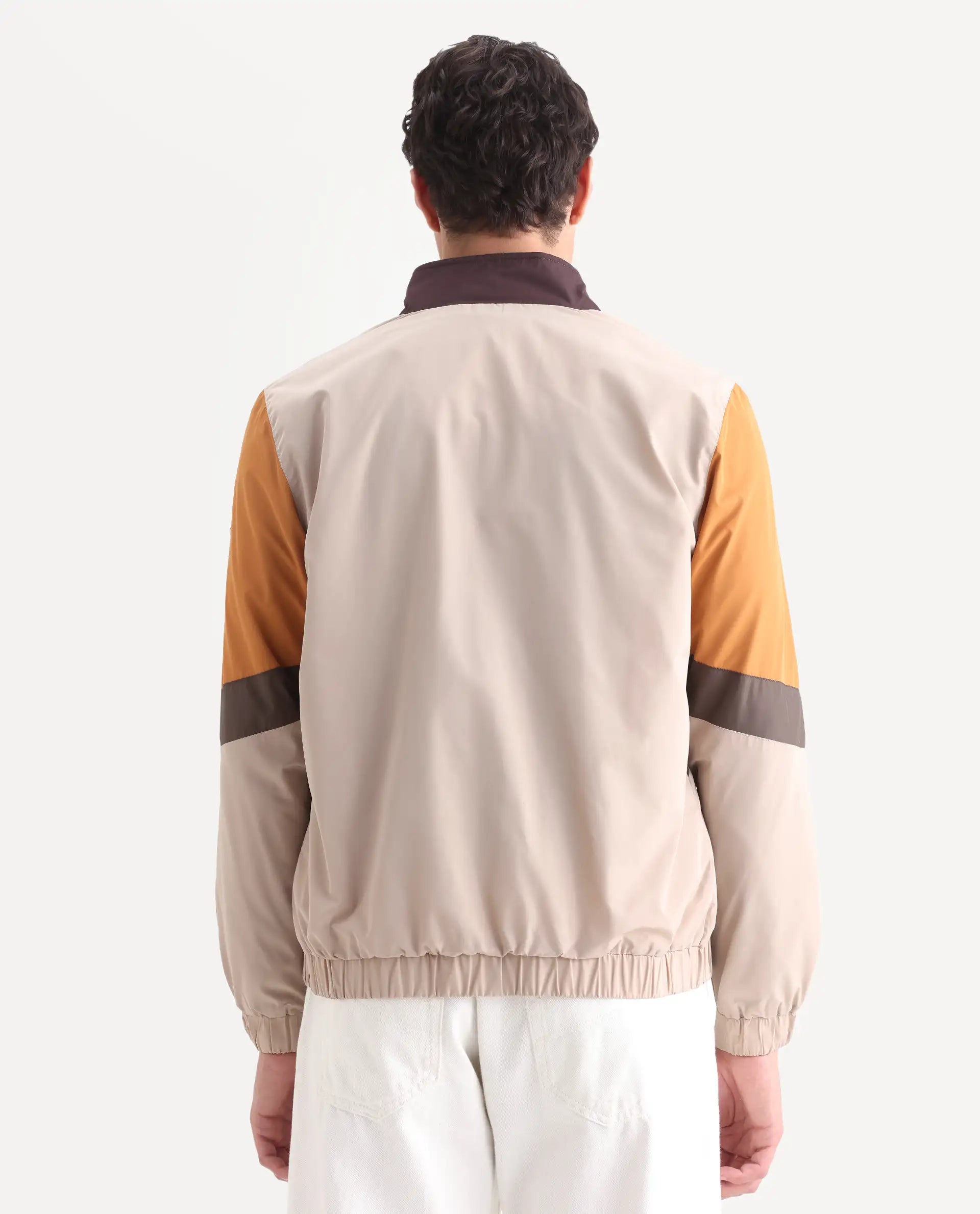 Rare Rabbit Men's Malo Beige Polyester Cut And Sew Regular Fit Full Sleeve High Neck Jacket