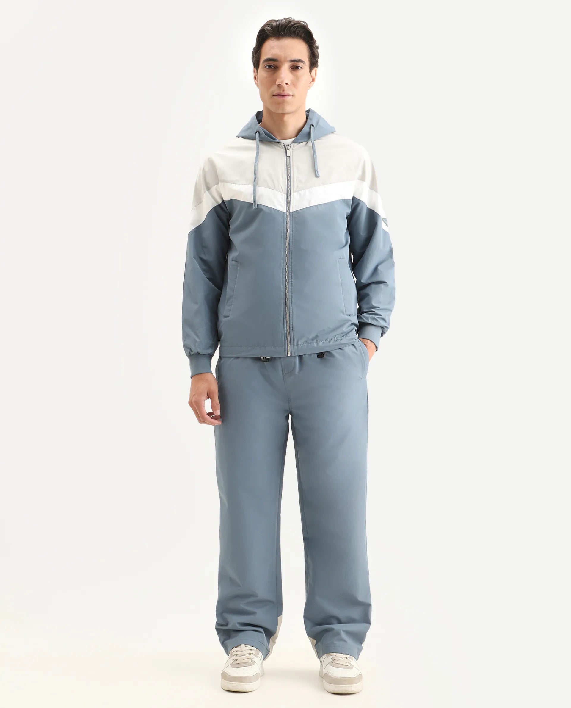 Rare Rabbit Men's Waber-B Light Blue Polyester Cut And Sew Regular Fit Track Pant