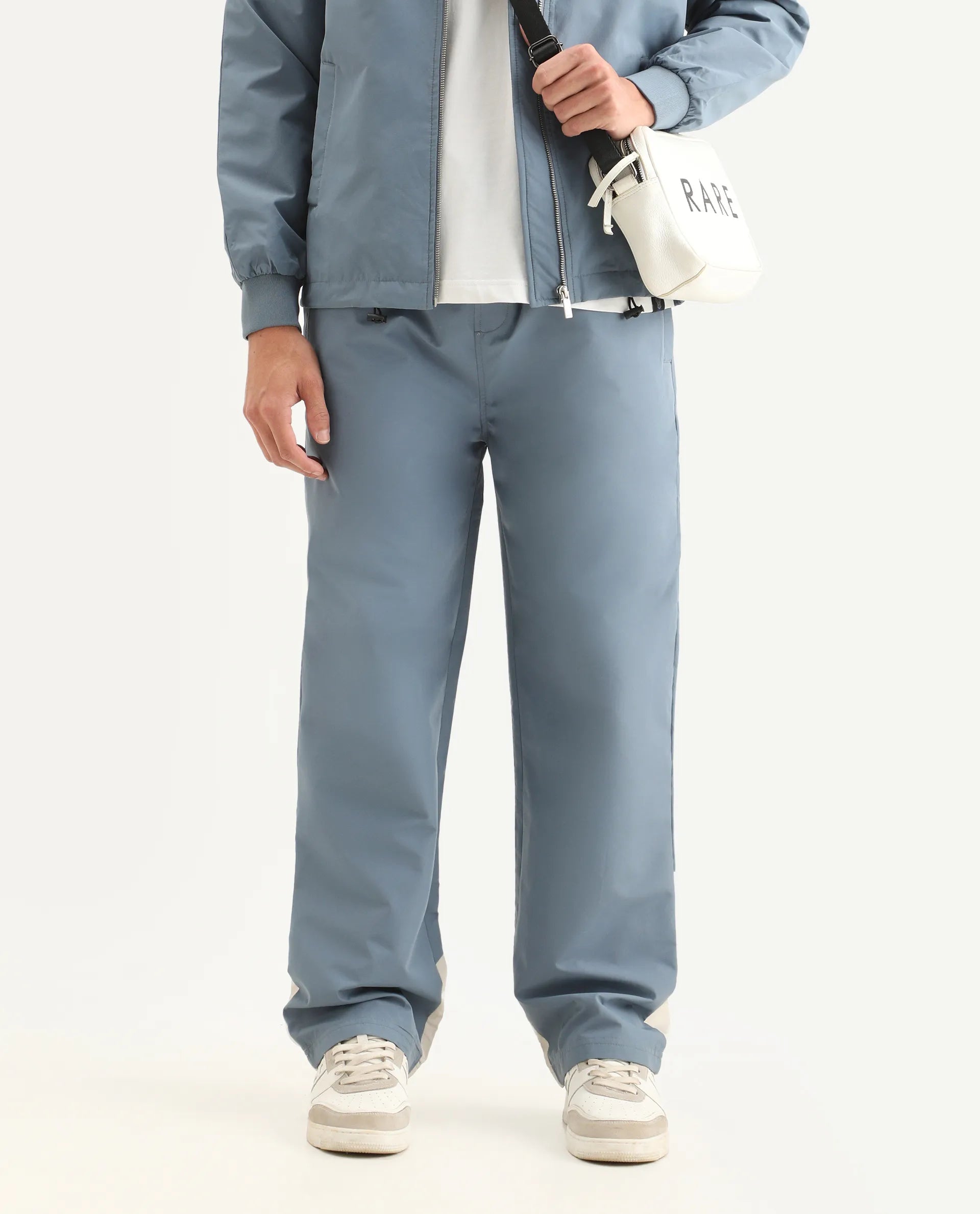 Rare Rabbit Men's Waber-B Light Blue Polyester Cut And Sew Regular Fit Track Pant