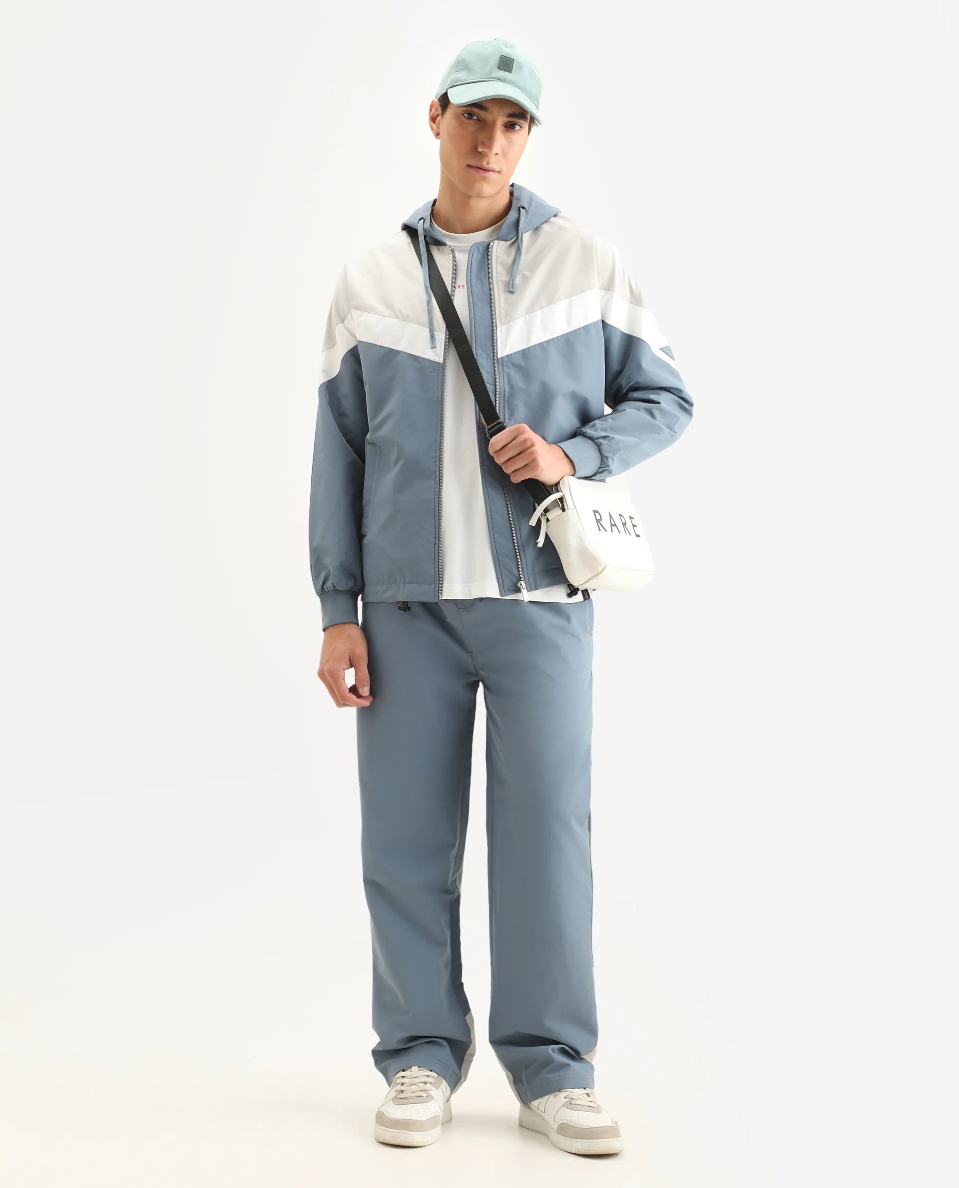 Rare Rabbit Men's Waber-B Light Blue Polyester Cut And Sew Regular Fit Track Pant