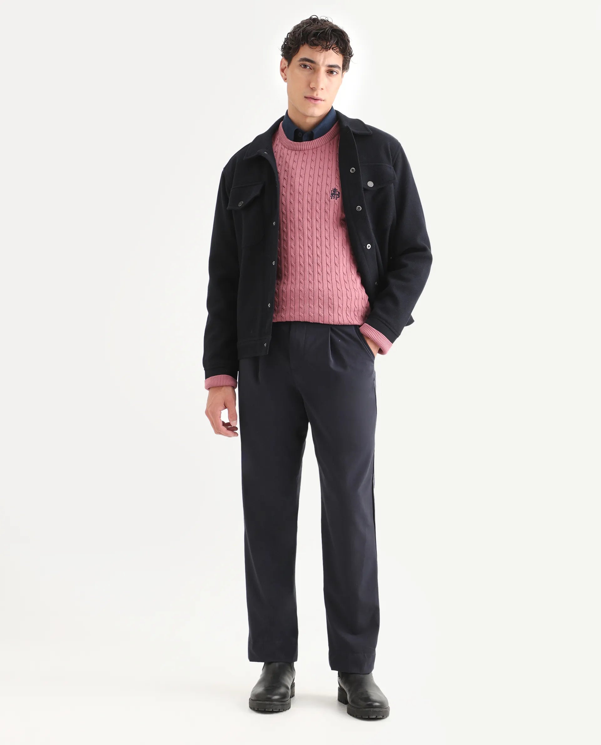 Rare Rabbit Men's Plain Regular Fit Full Sleeve Crew Neck Sweater