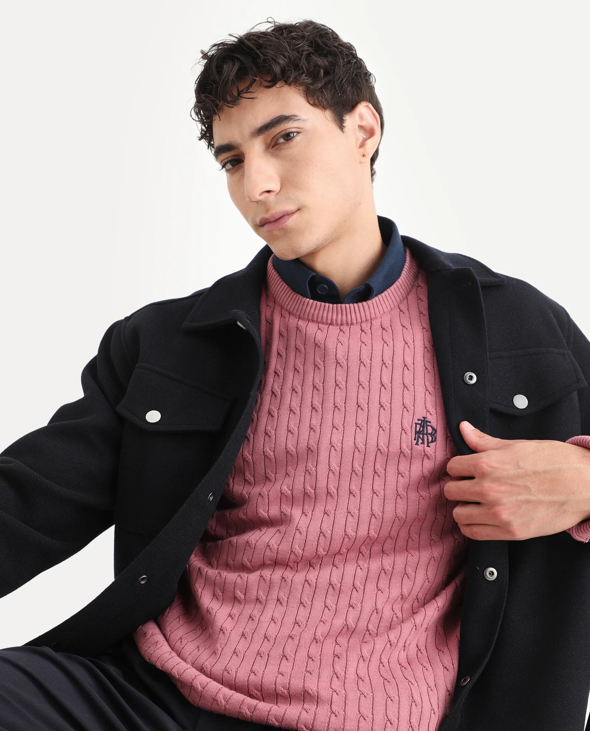 Rare Rabbit Men's Plain Regular Fit Full Sleeve Crew Neck Sweater