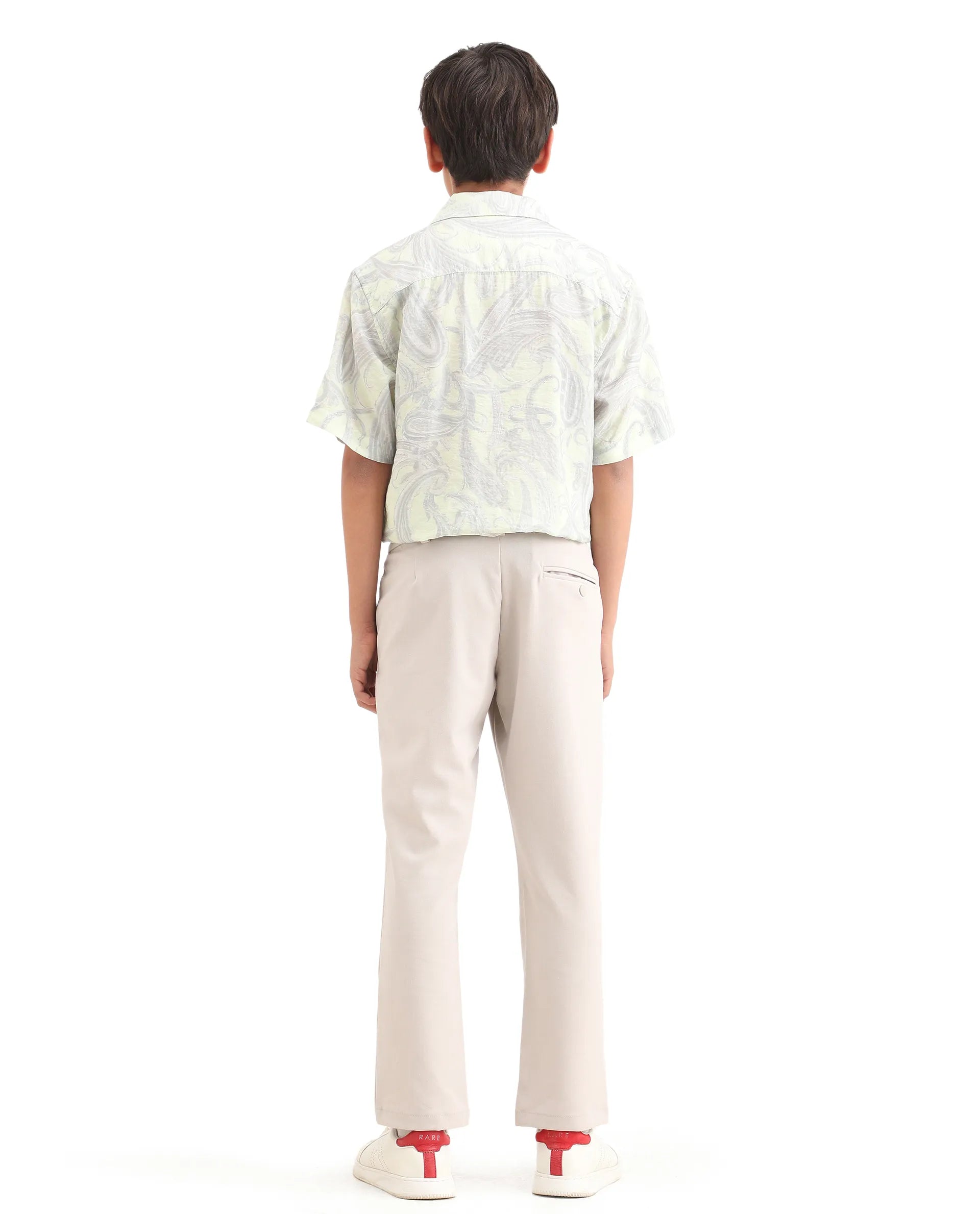 Rare Ones Kids Travo Light Beige Polyester Blend Button And Zipper Closure Plain Regular Fit Trouser