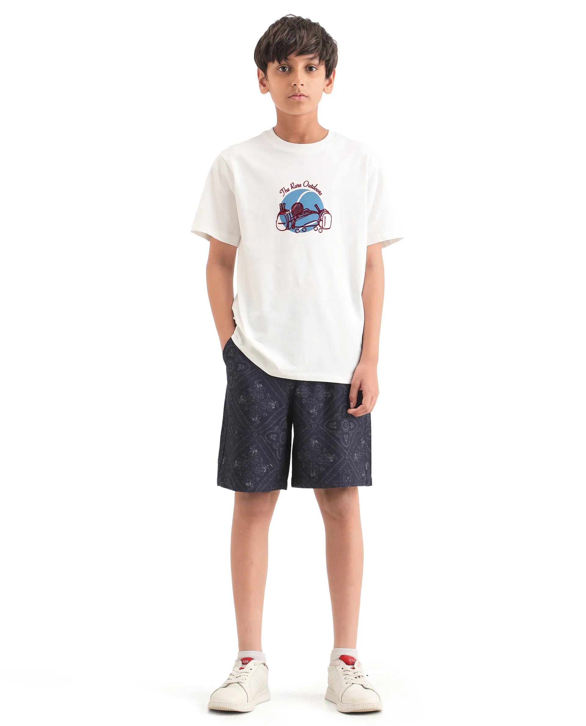 Rare Ones Kids Loui Navy Viscose Fabric Regular Fit Digital Print Shorts