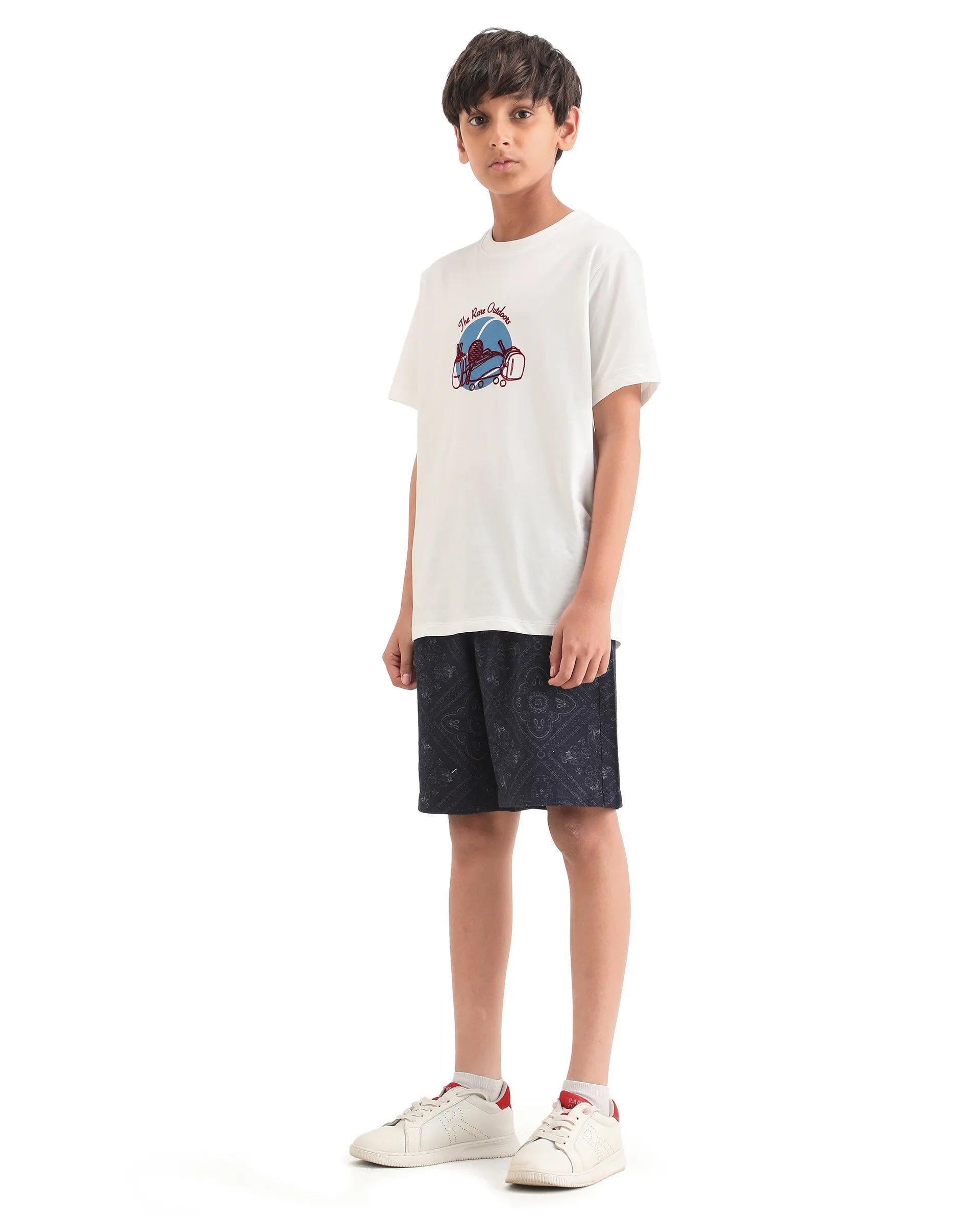 Rare Ones Kids Loui Navy Viscose Fabric Regular Fit Digital Print Shorts