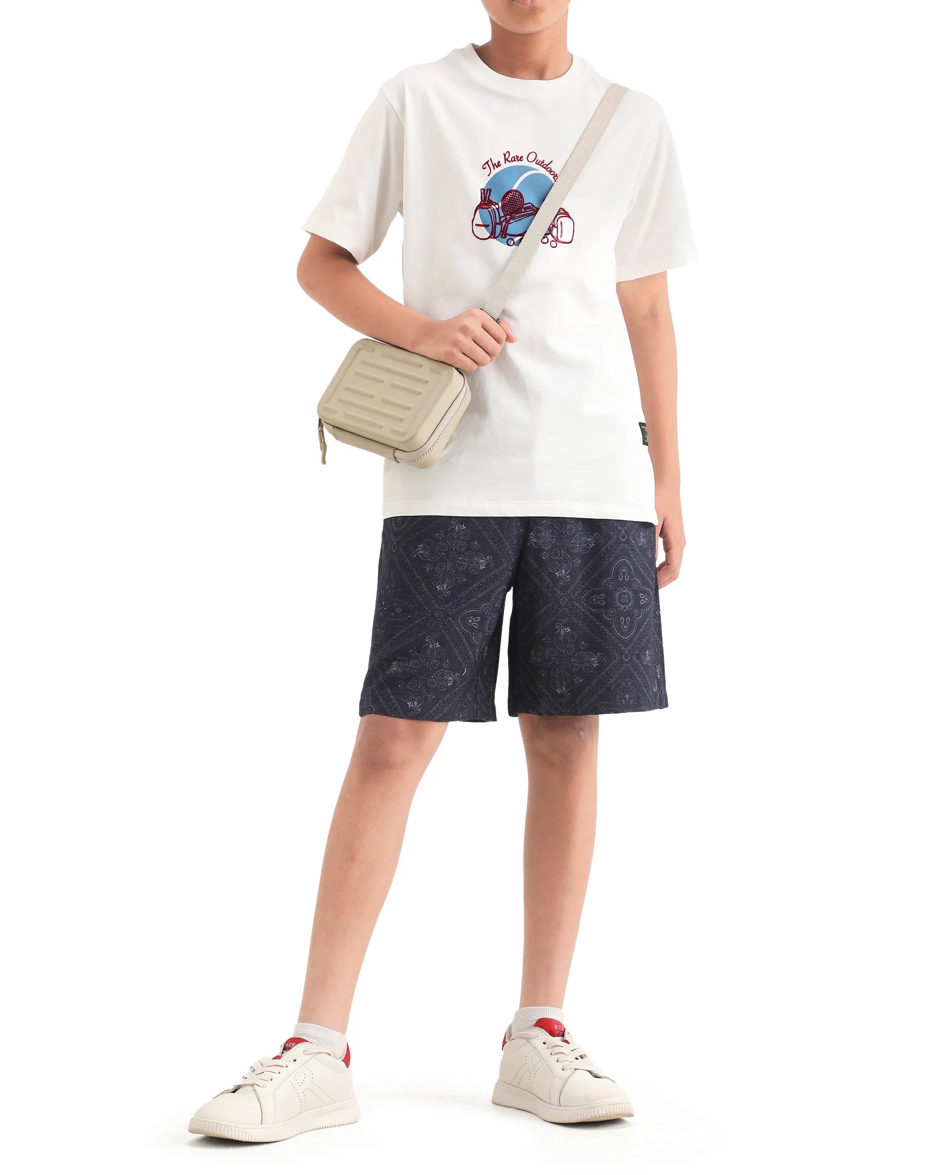 Rare Ones Kids Loui Navy Viscose Fabric Regular Fit Digital Print Shorts