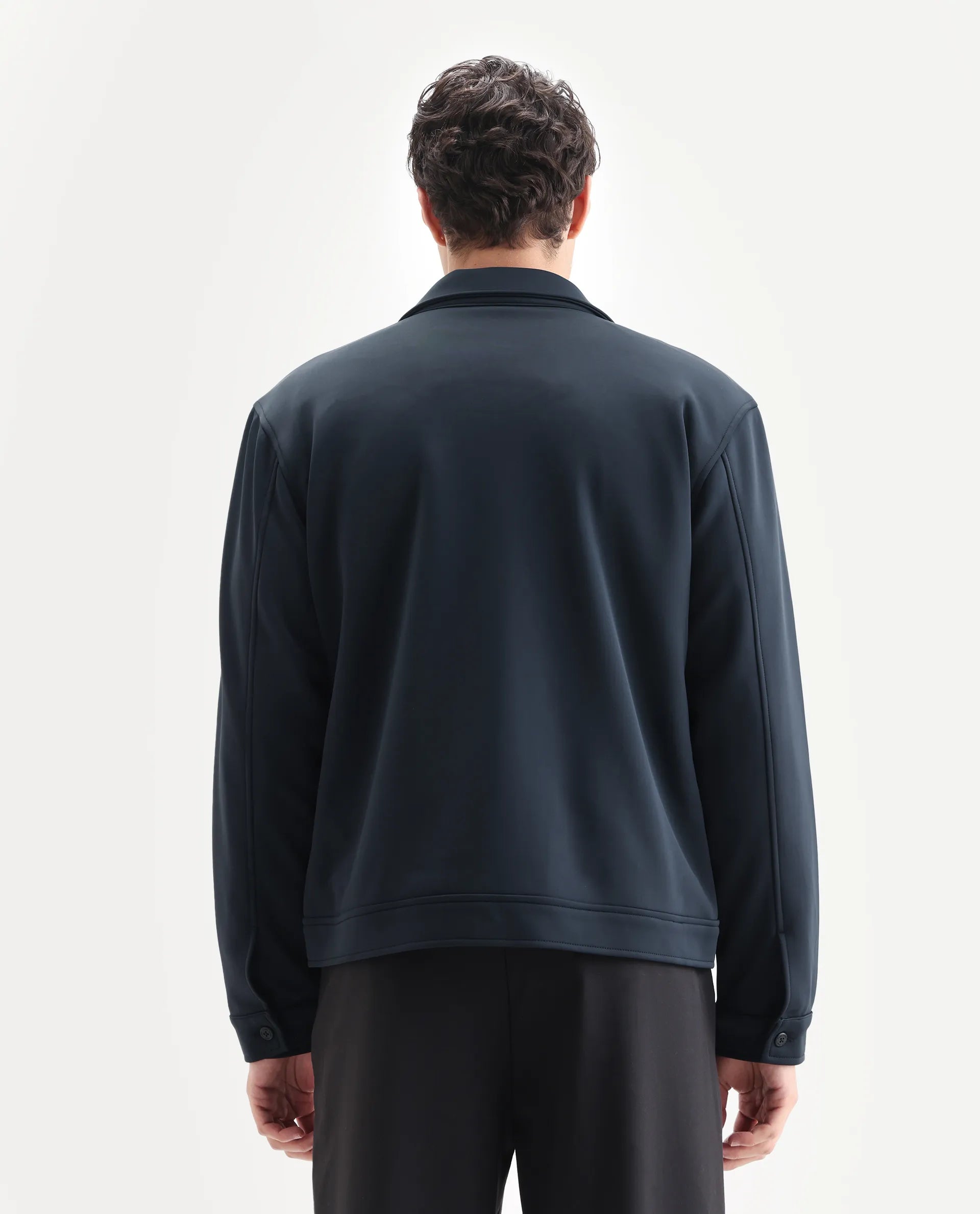 Rare Rabbit Men's Mapi Navy Nylon Plain Regular Fit Full Sleeve Spread Collar Jacket