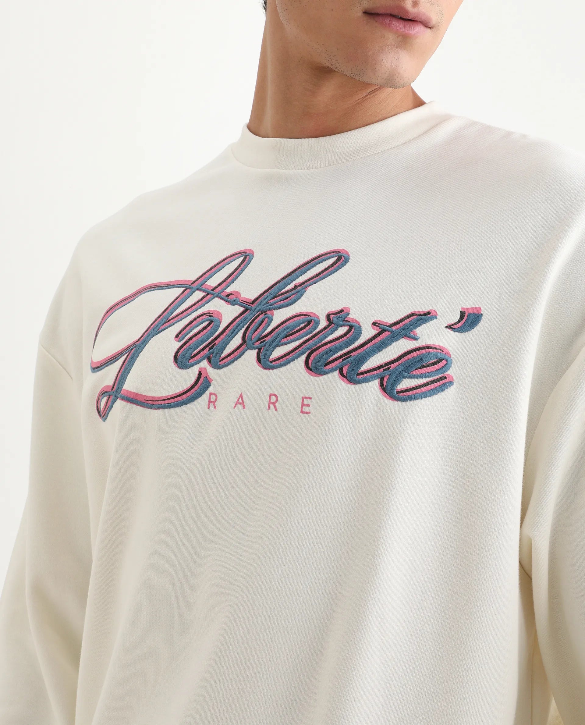 Rare Rabbit Men's Fint Off White Cotton Blend Graphic Print Boxy Fit Full Sleeve Crew Neck Sweatshirt