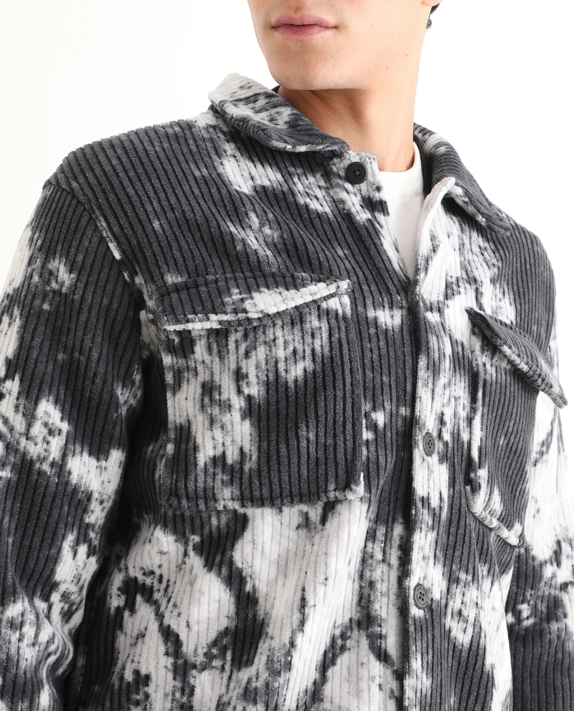 Rare Rabbit Men's Saurv Black Polyester Printed Regular Fit Full Sleeve Spread Collar Jacket