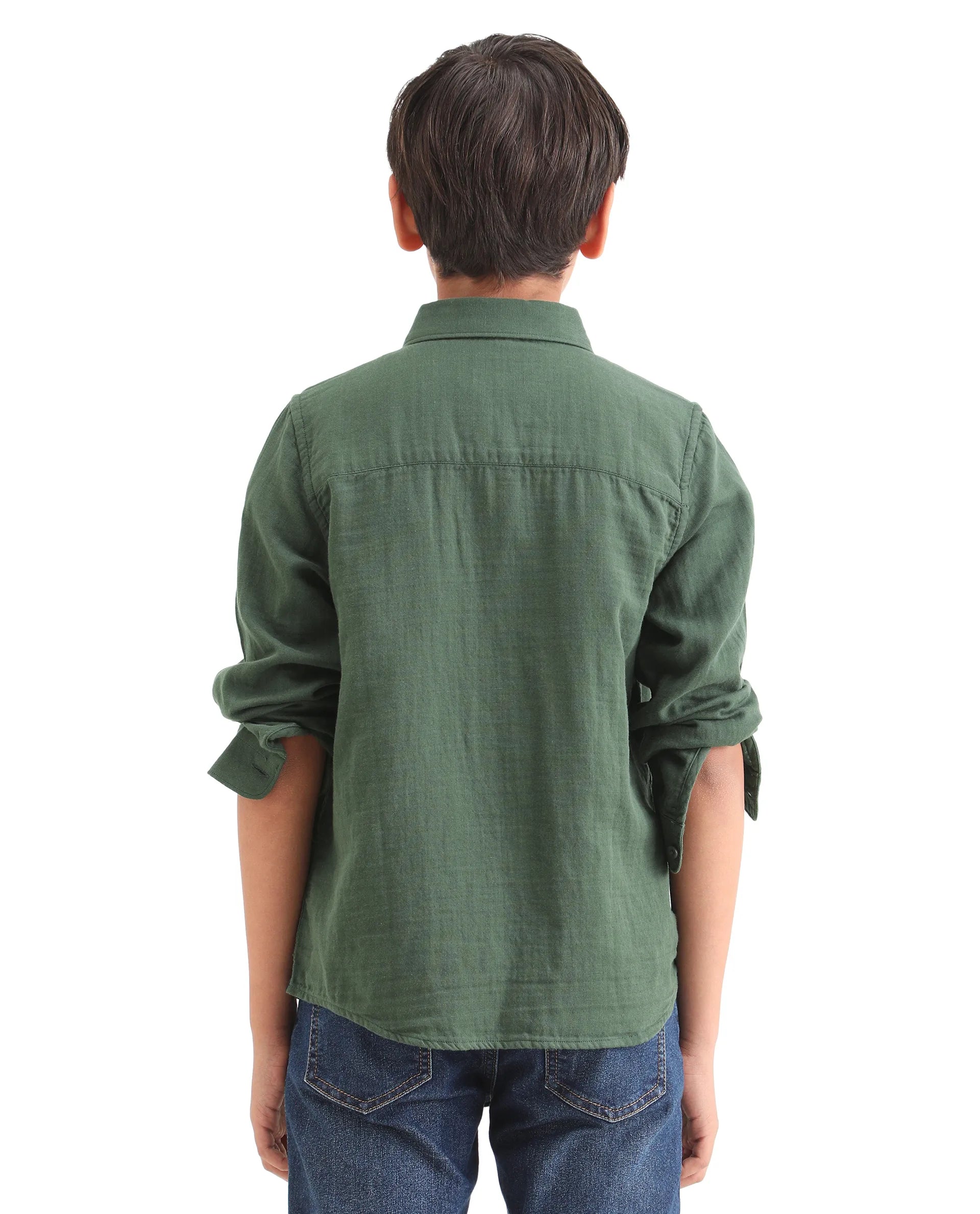 Rare Ones Kids Layerr Ls-K Dusky Green Cotton Full Sleeve Spread Collar Solid Shirt