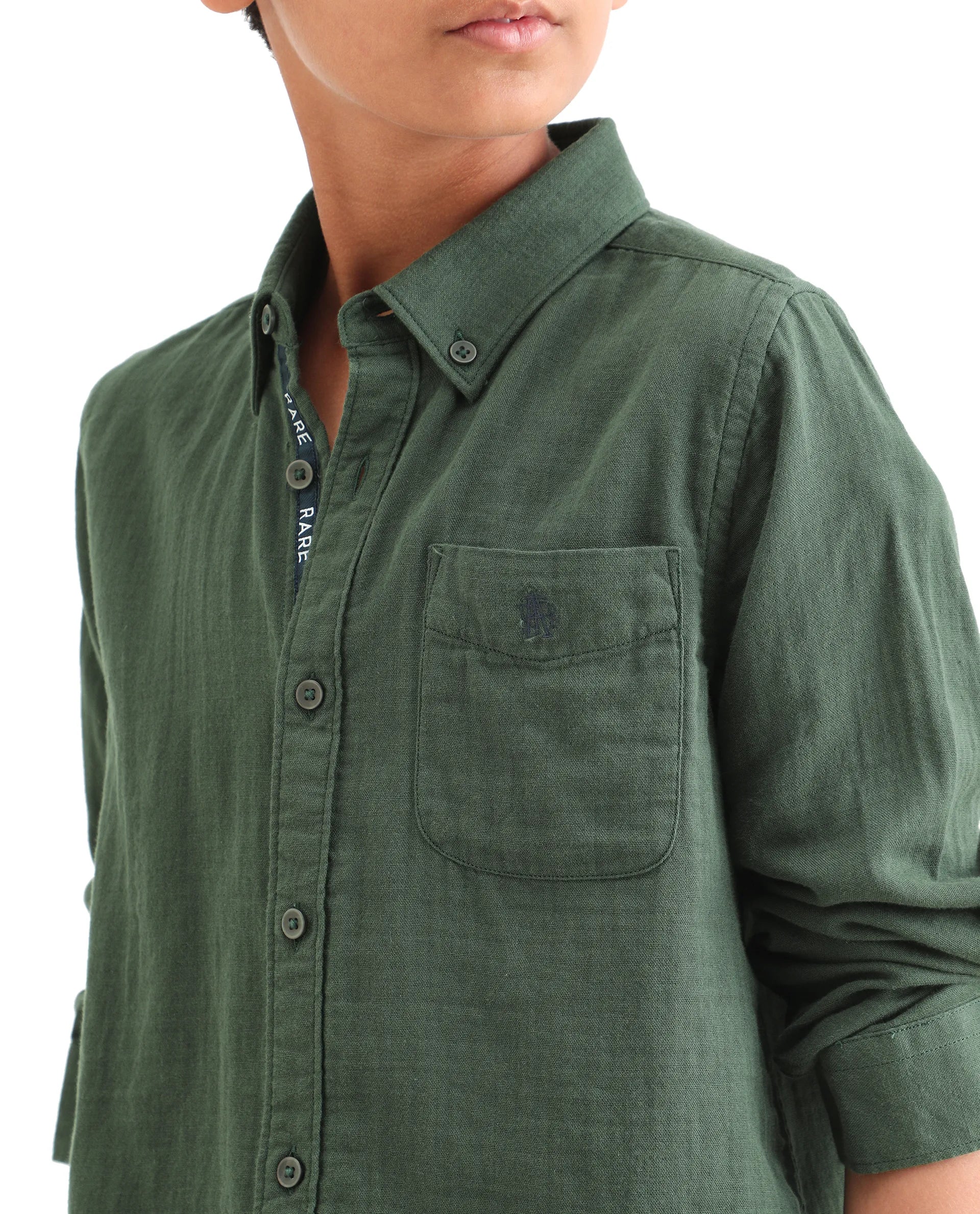 Rare Ones Kids Layerr Ls-K Dusky Green Cotton Full Sleeve Spread Collar Solid Shirt