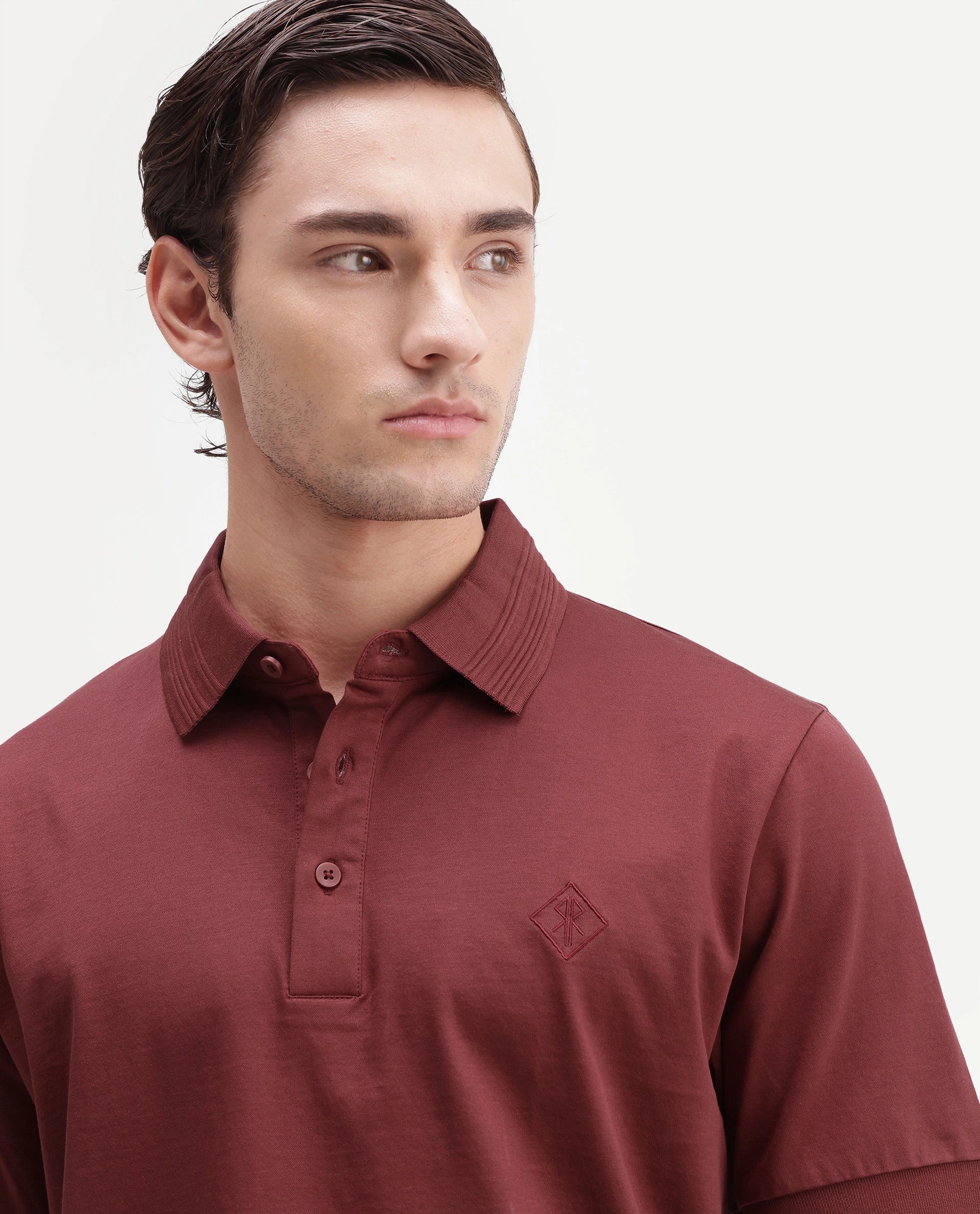 Rare Rabbit Men's Ripl Red Cotton Plain Regular Fit Half Sleeve Polo