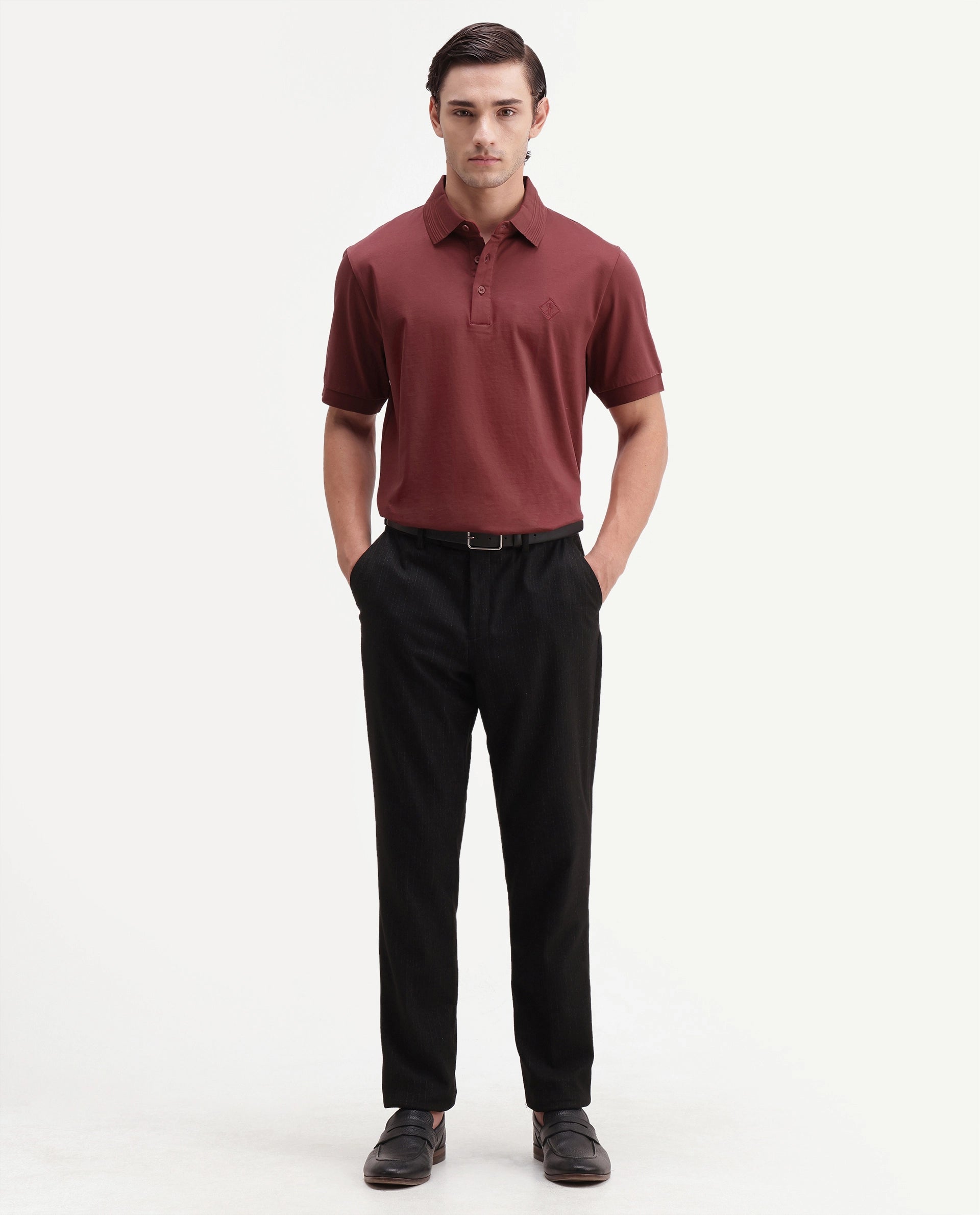 Rare Rabbit Men's Ripl Red Cotton Plain Regular Fit Half Sleeve Polo