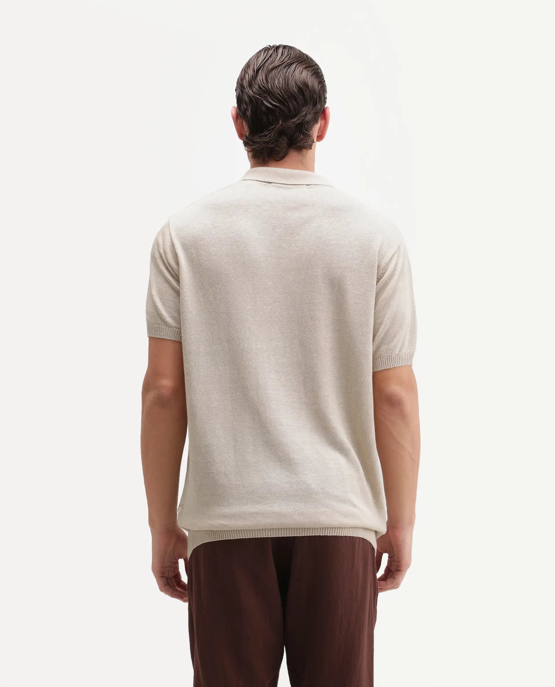 Rare Rabbit Men's Mekko-25 Beige Cotton Blend Plain Regular Fit Half Sleeve Polo