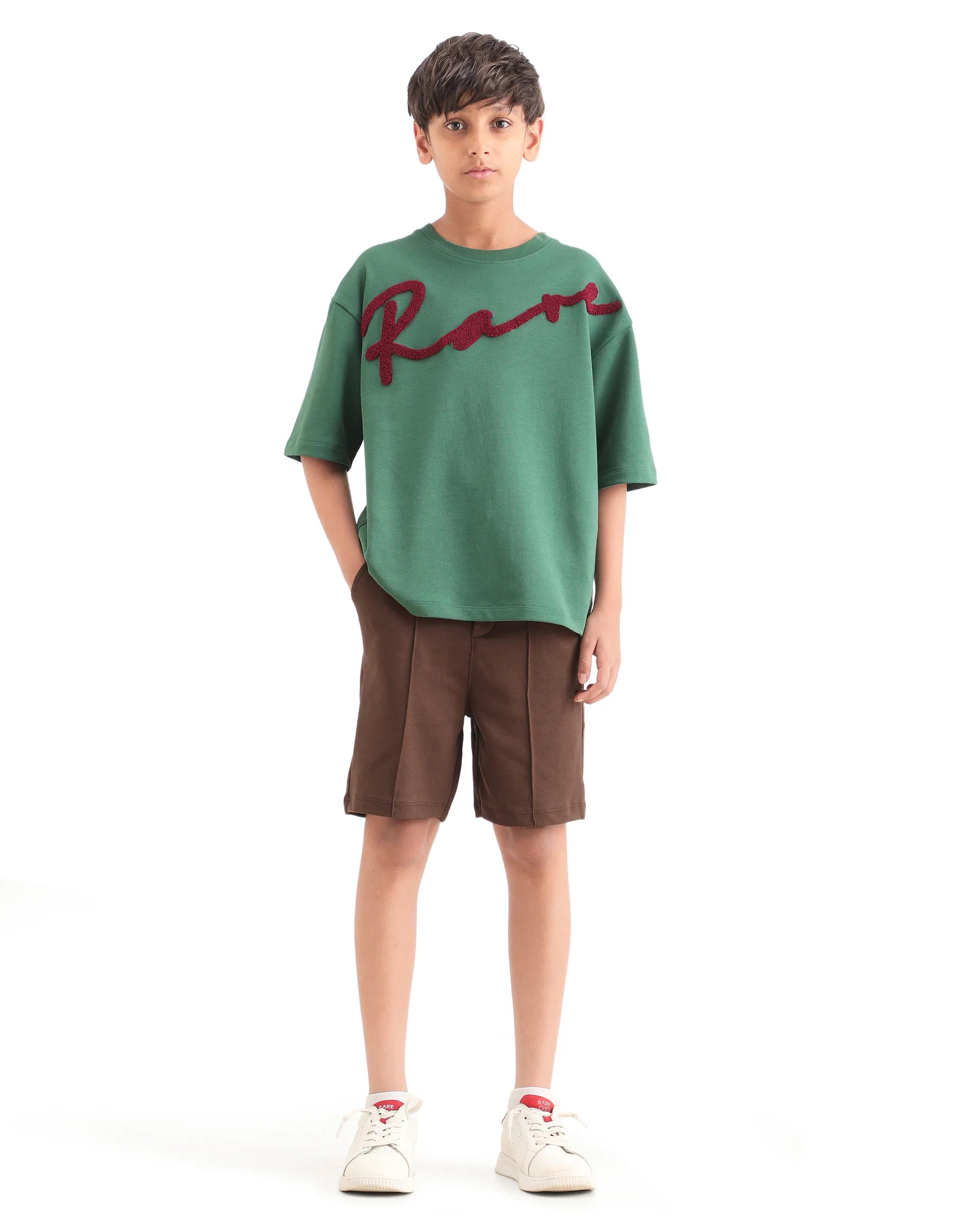 Rare Ones Kids Clas Dark Brown Cotton Solid Button & Zip Closure Regular Fit Shorts