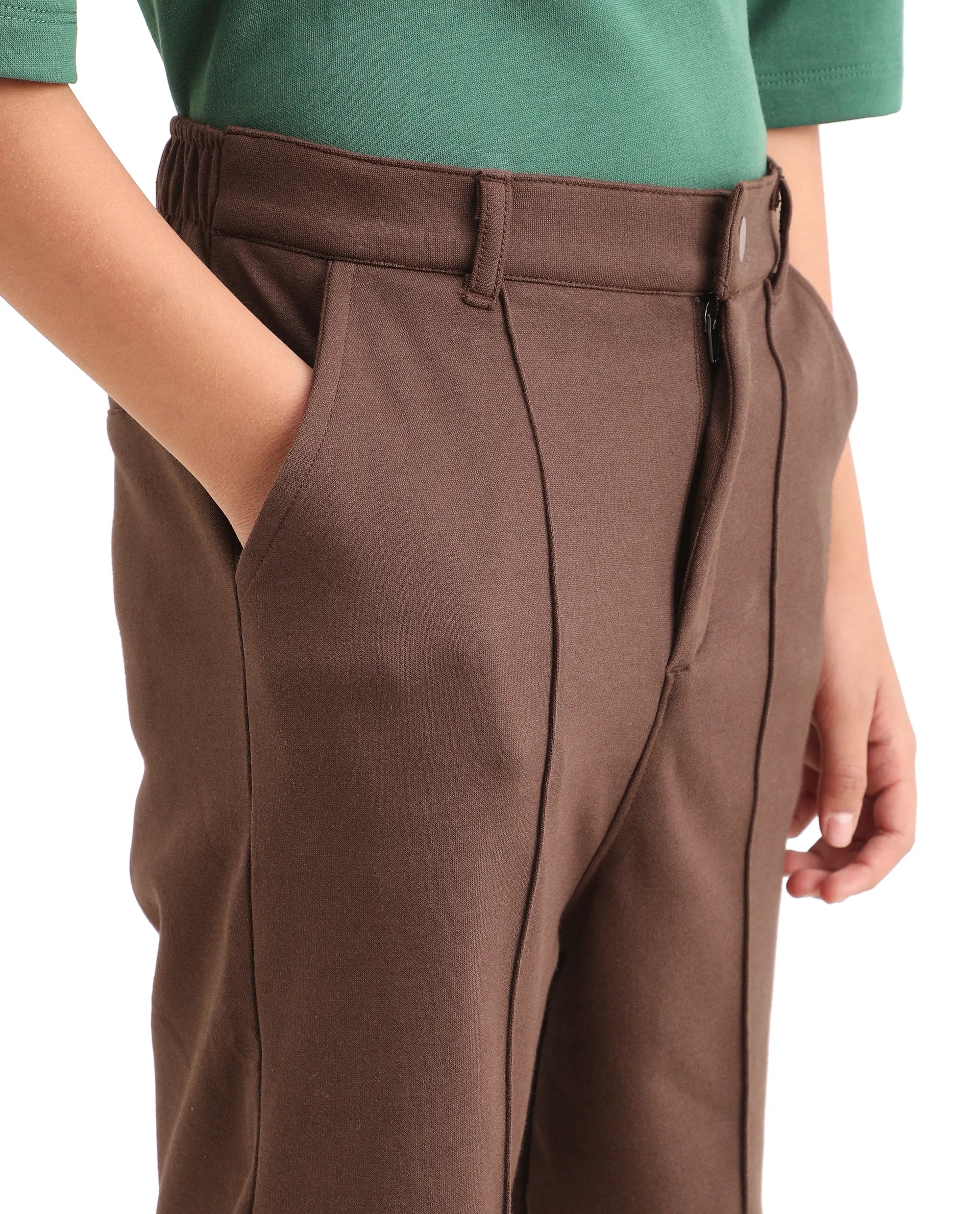 Rare Ones Kids Clas Dark Brown Cotton Solid Button & Zip Closure Regular Fit Shorts