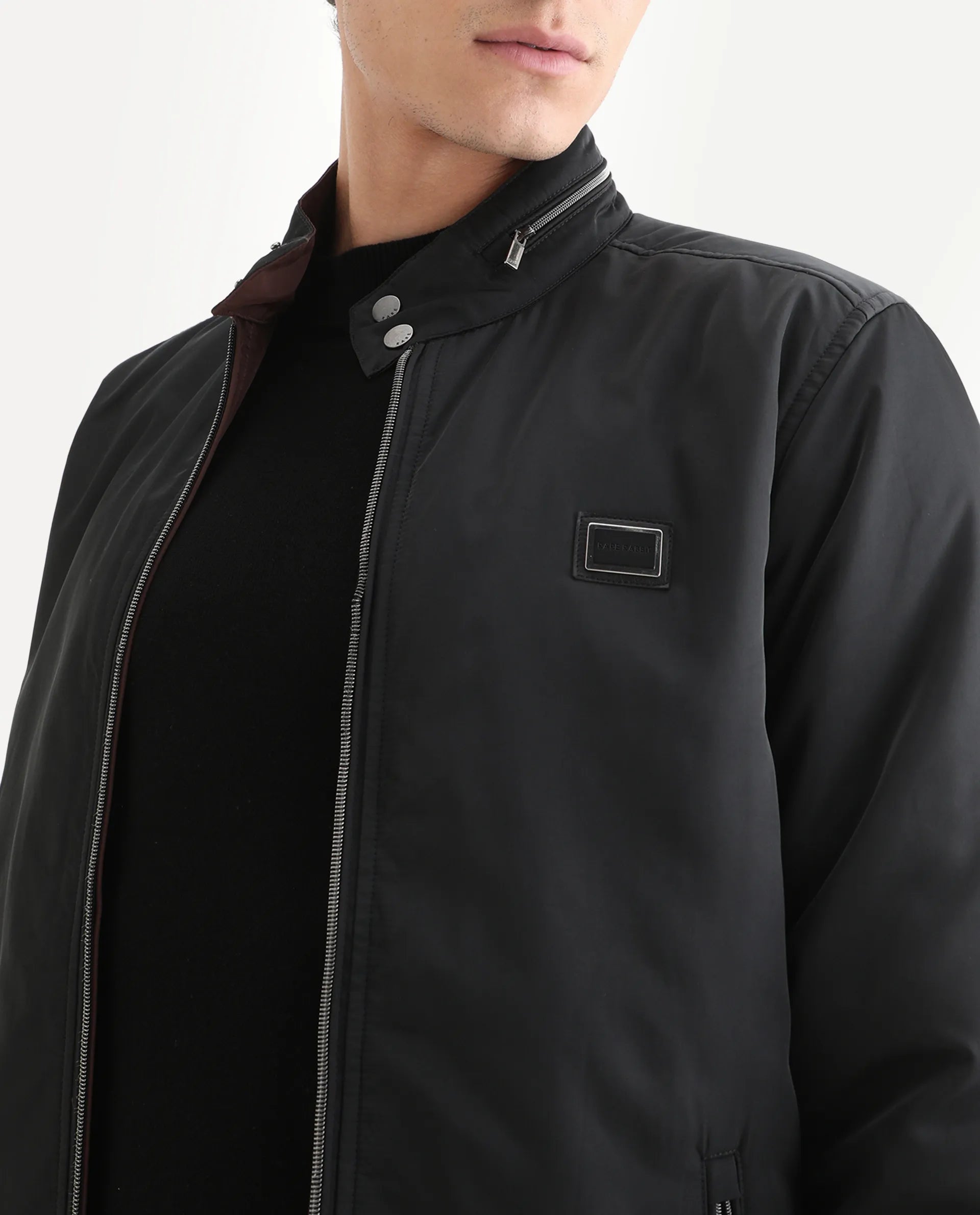 Rare Rabbit Men's Royban-25 Black Polyester Plain Regular Fit Full Sleeve High Neck Jacket