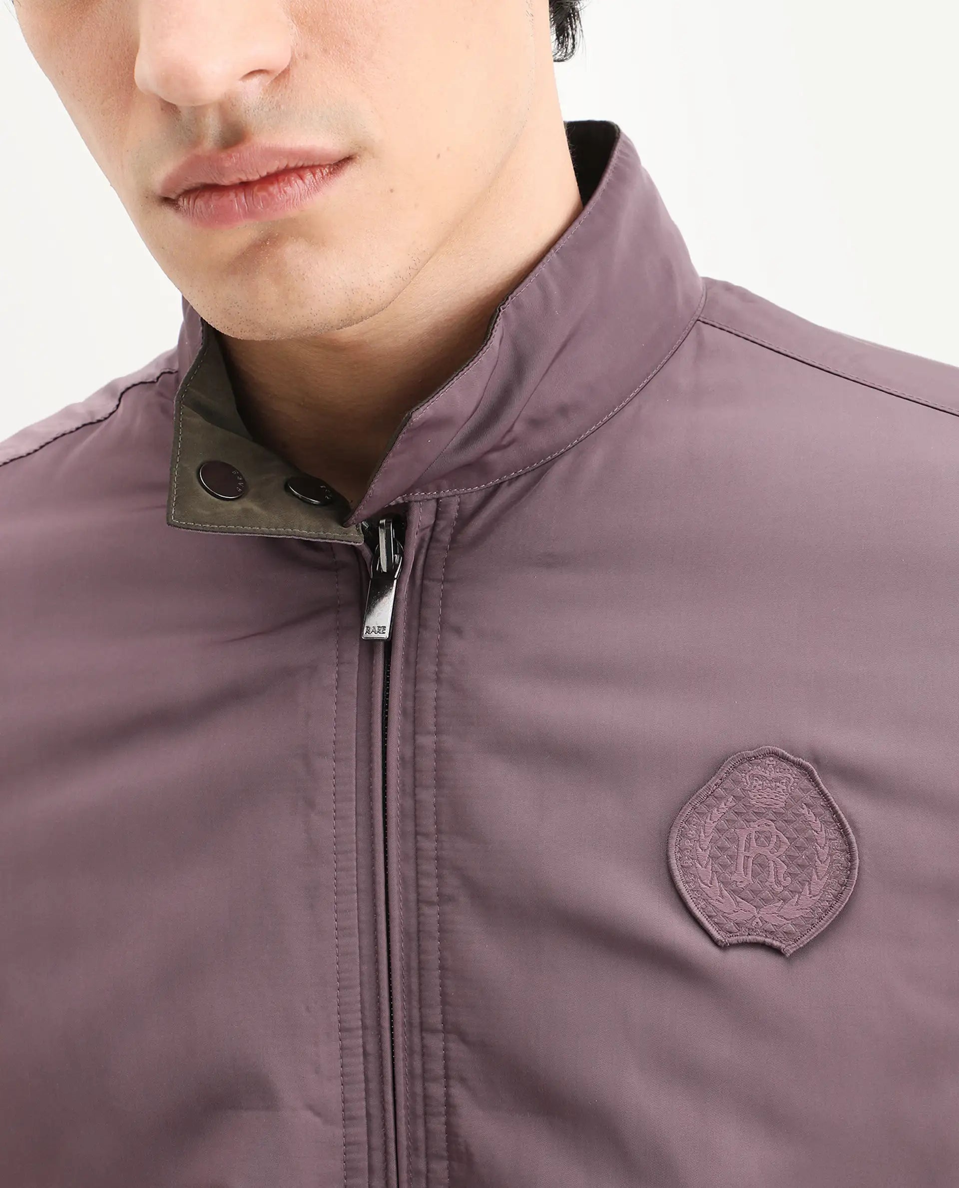 Rare Rabbit Men's Royban-25 Olive Polyester Plain Regular Fit Full Sleeve High Neck Jacket