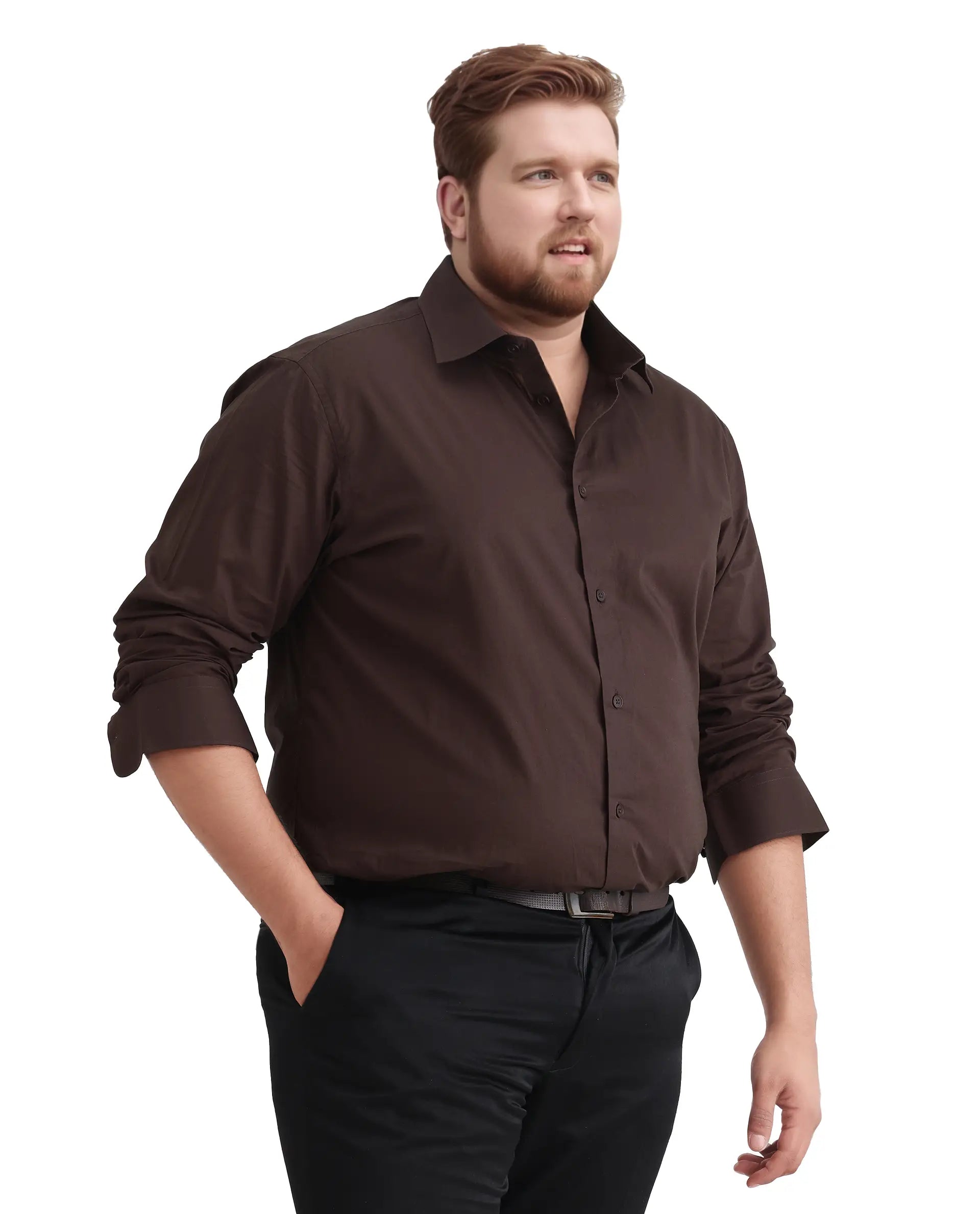 Rare Rabbit Men's Blush Big Brown Cotton Fabric Full Sleeve Collared Neck Plain Shirt