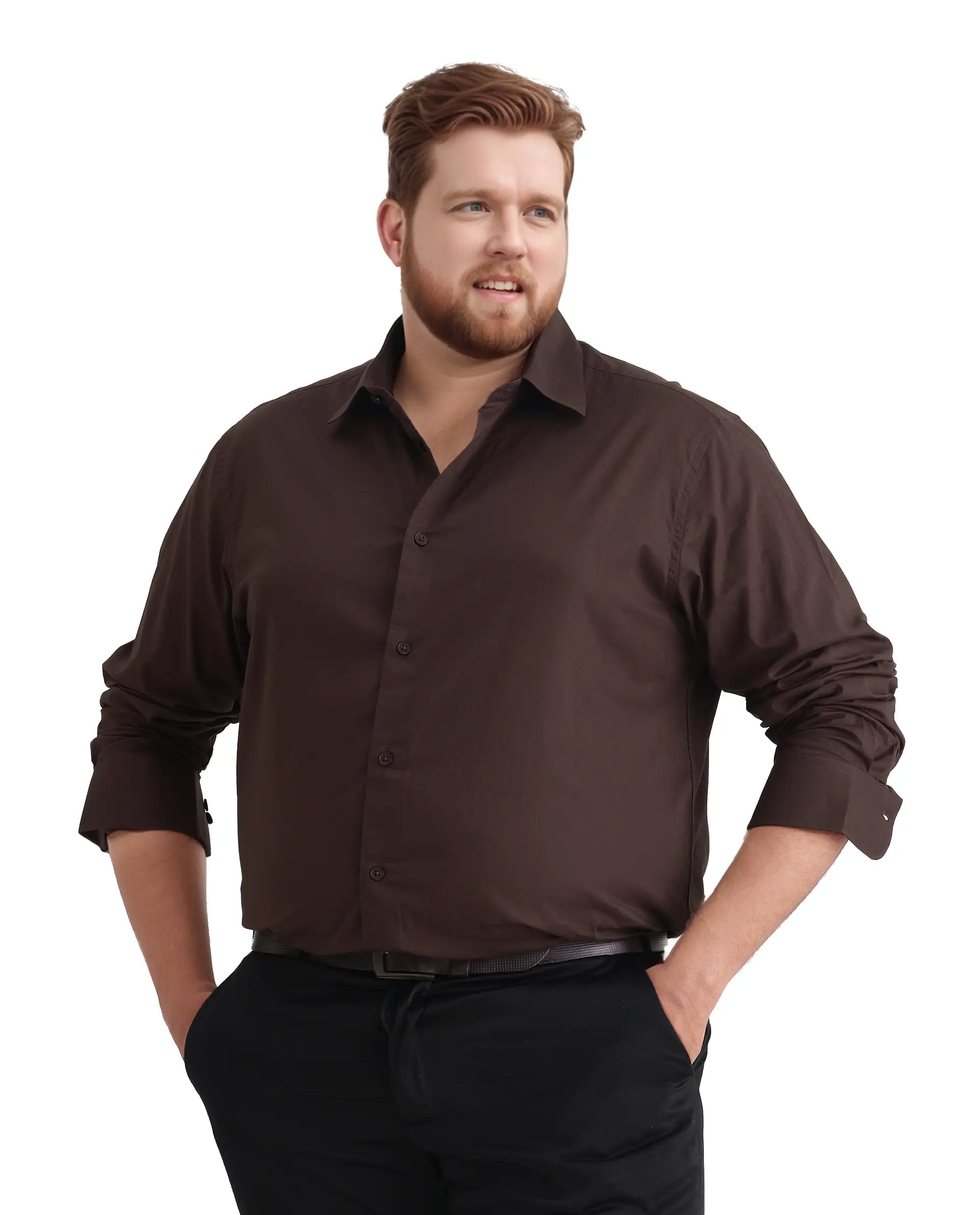 Rare Rabbit Men's Blush Big Brown Cotton Fabric Full Sleeve Collared Neck Plain Shirt