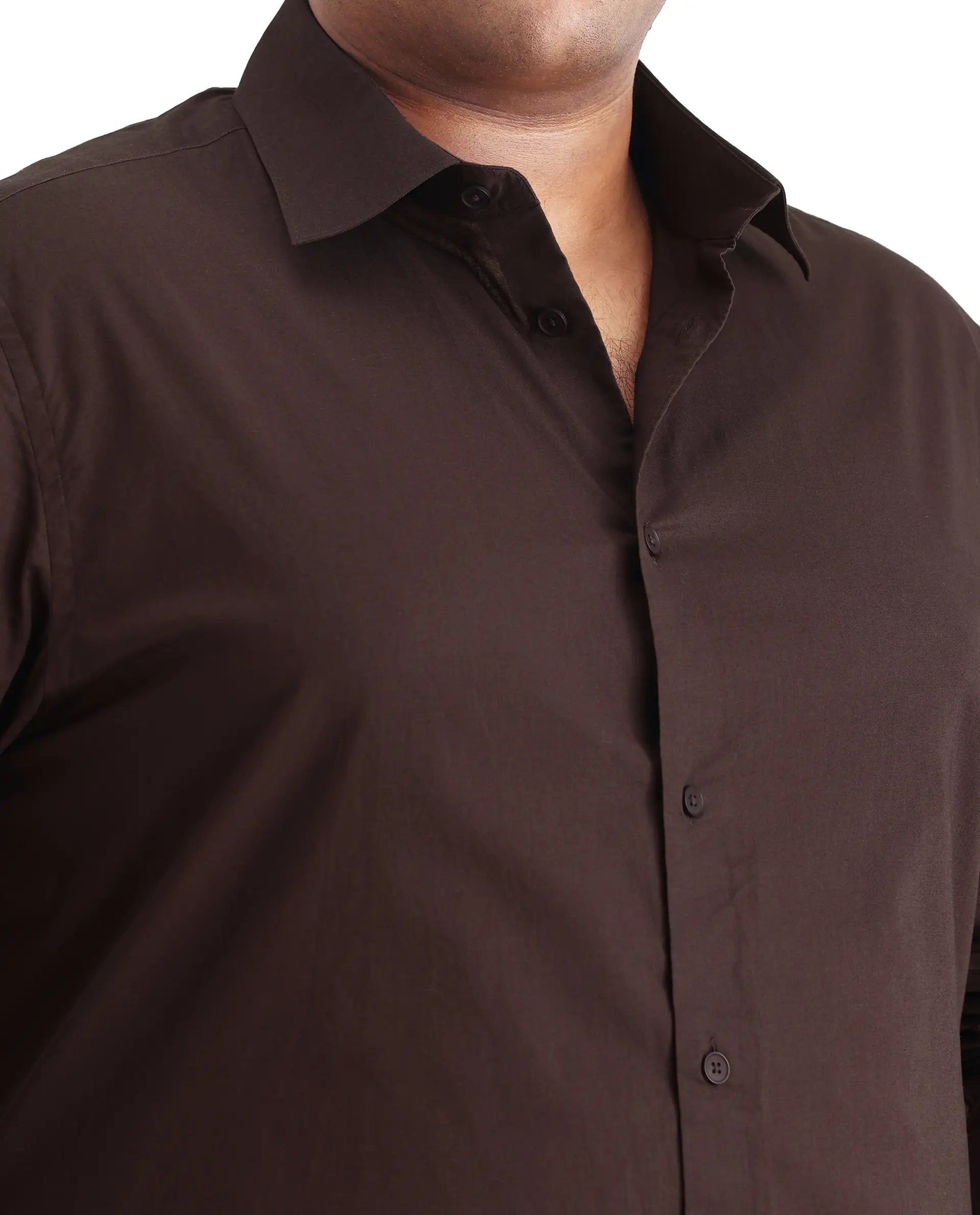 Rare Rabbit Men's Blush Big Brown Cotton Fabric Full Sleeve Collared Neck Plain Shirt