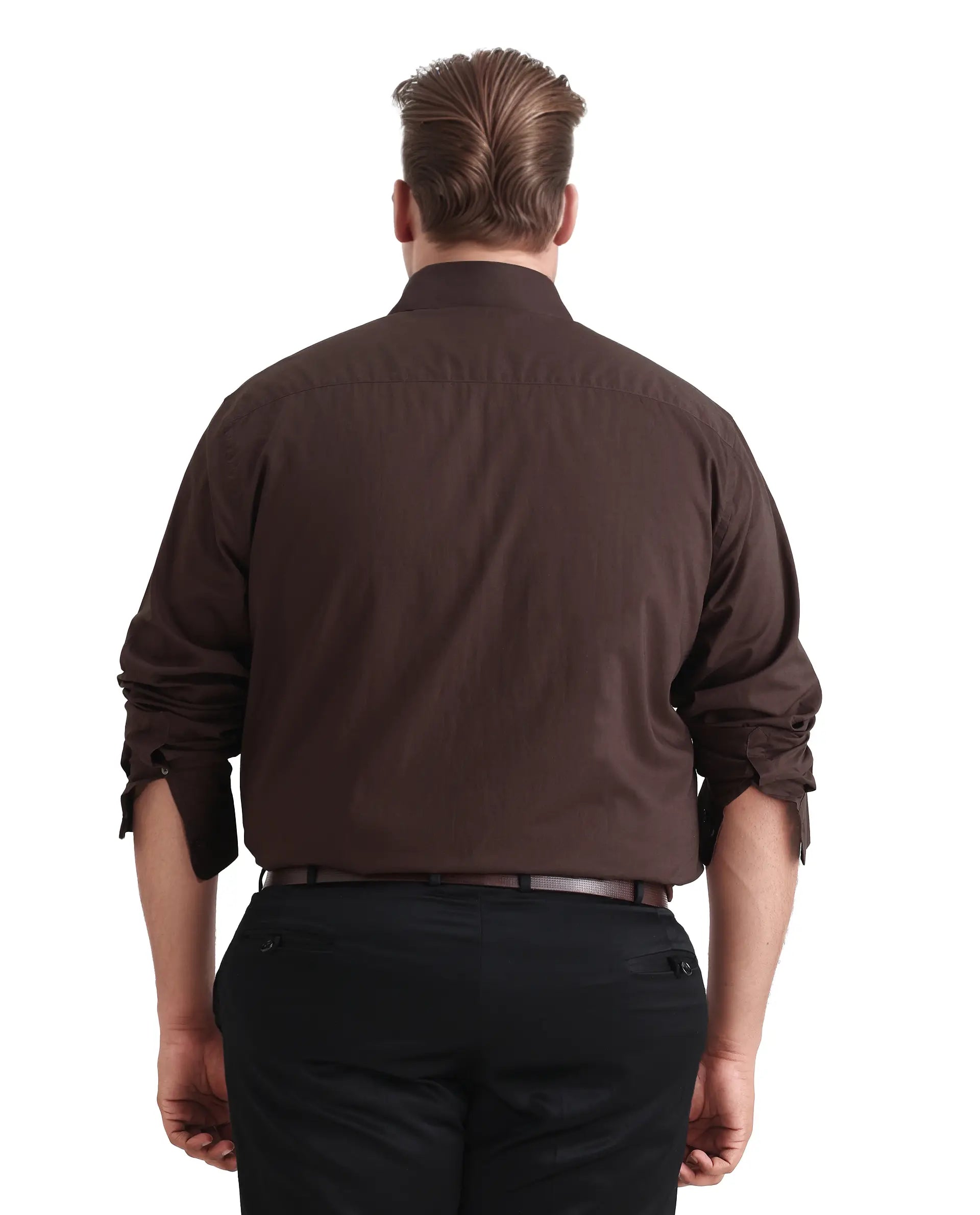 Rare Rabbit Men's Blush Big Brown Cotton Fabric Full Sleeve Collared Neck Plain Shirt