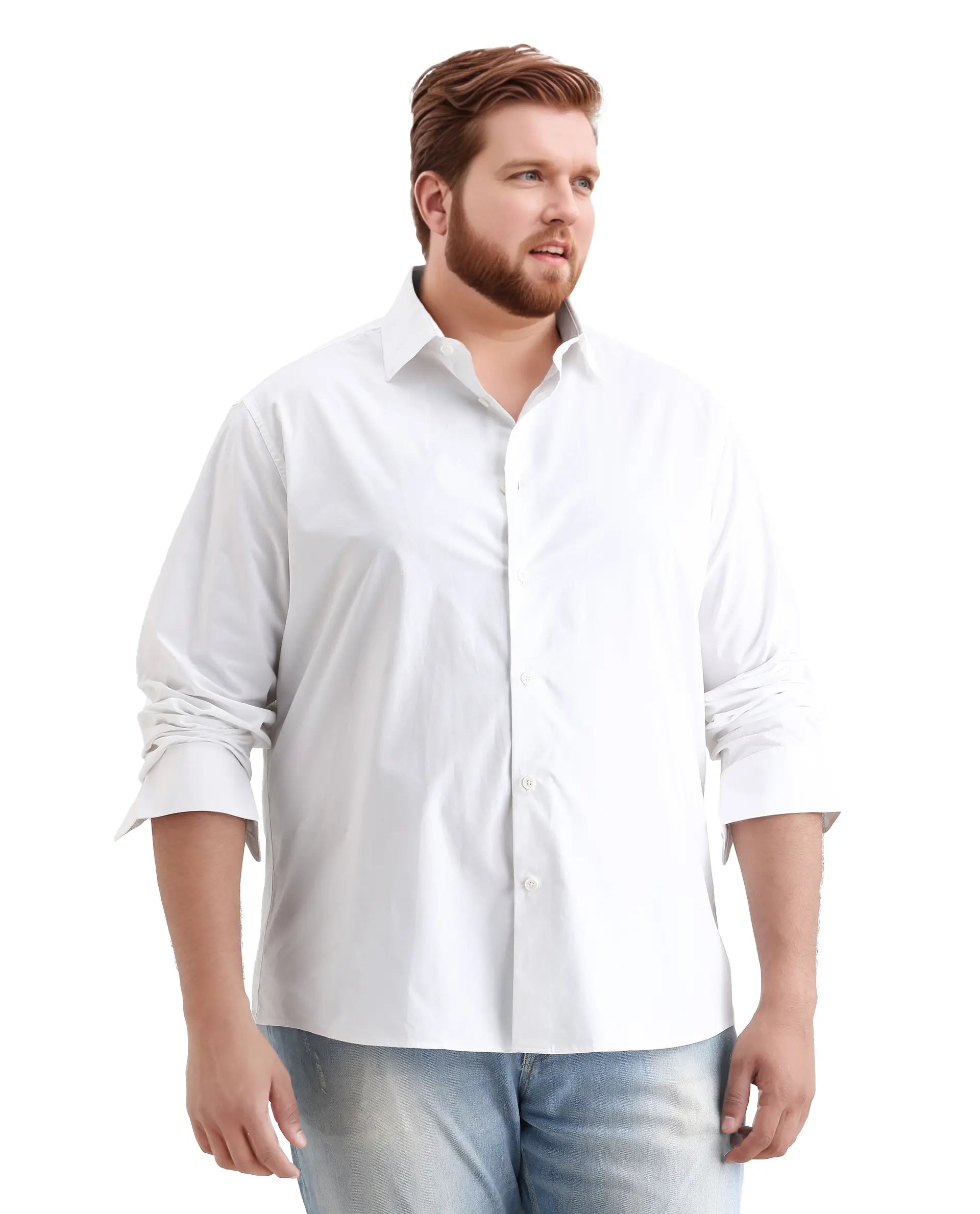 Rare Rabbit Men's Whit Big White Cotton Fabric Collared Neck Regular Plain Shirt