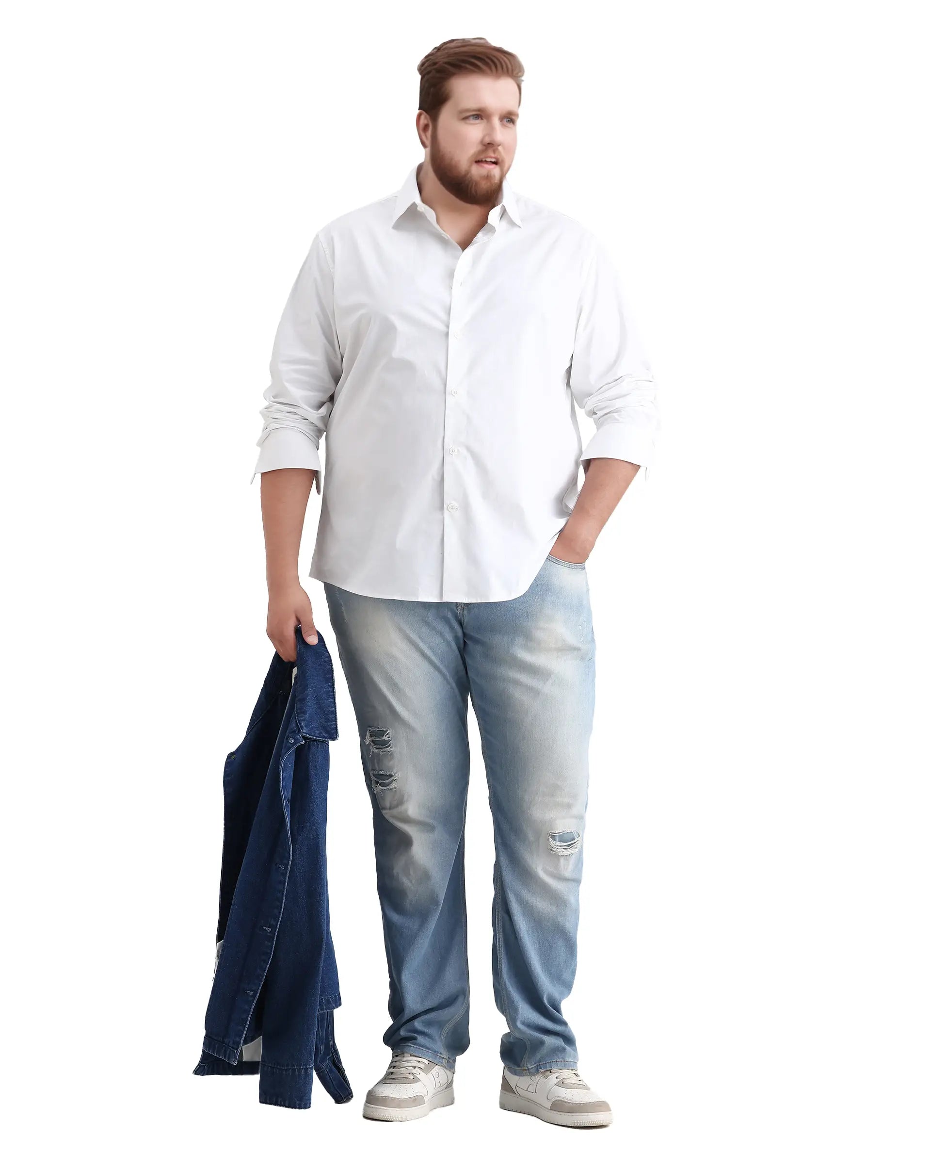 Rare Rabbit Men's Whit Big White Cotton Fabric Collared Neck Regular Plain Shirt