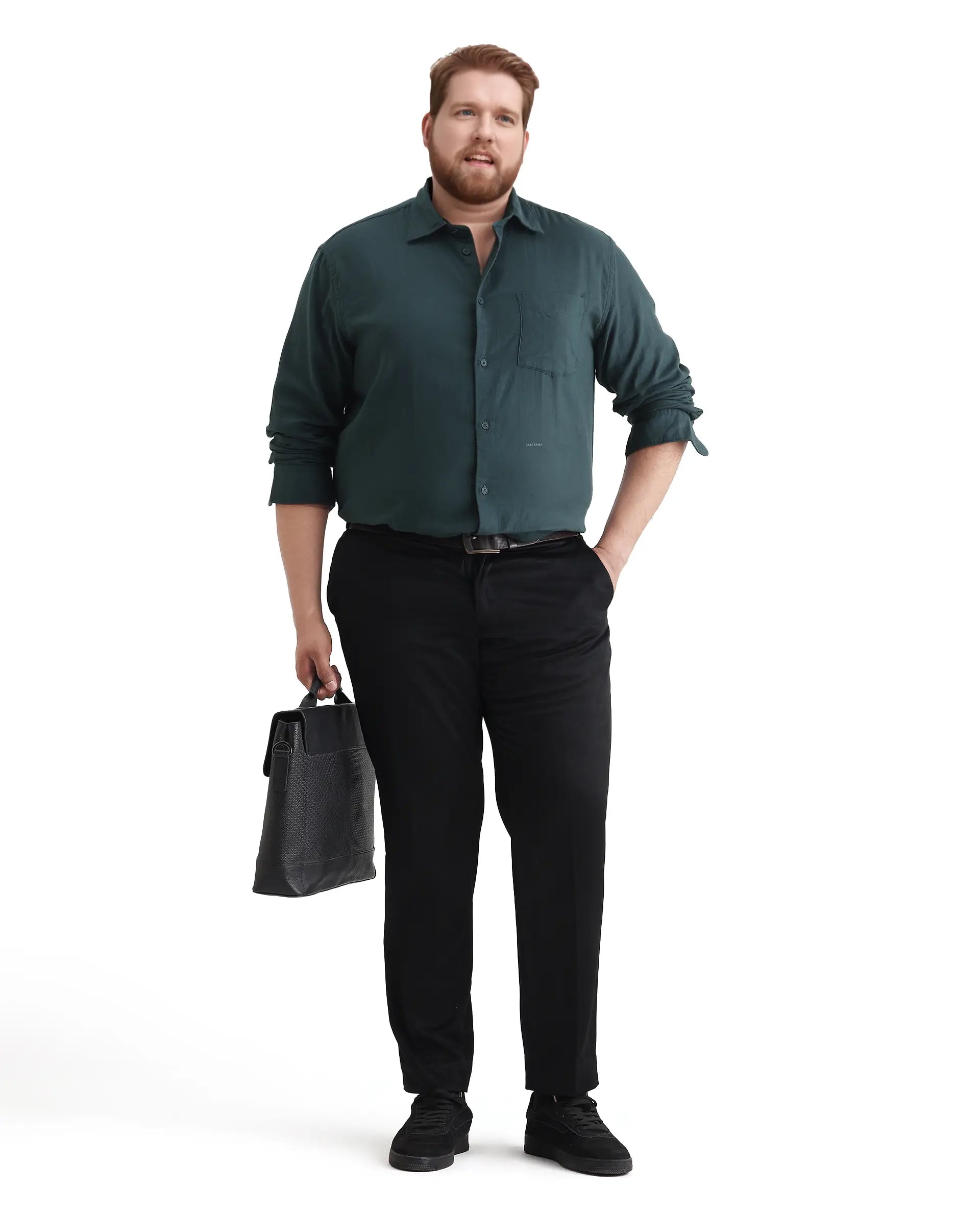 Rare Rabbit Men's Koft Big Teal Cotton Blend Fabric Full Sleeve Collared Neck Plain Shirt