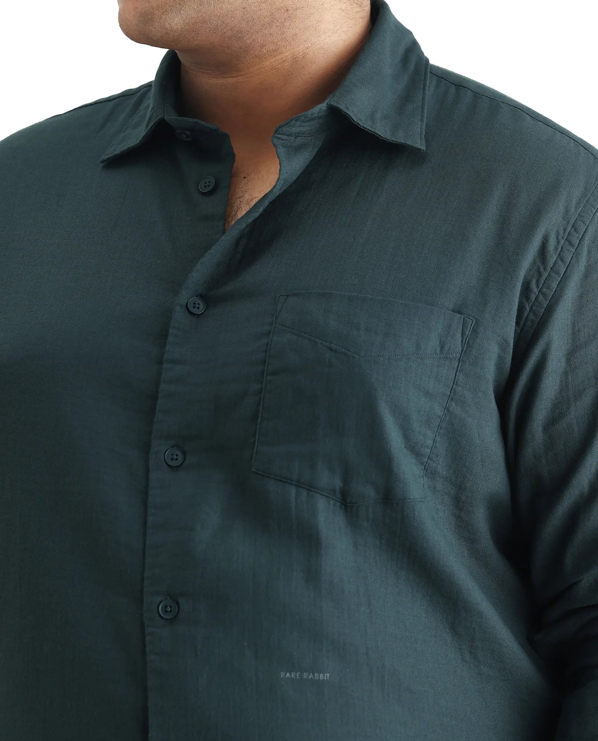 Rare Rabbit Men's Koft Big Teal Cotton Blend Fabric Full Sleeve Collared Neck Plain Shirt