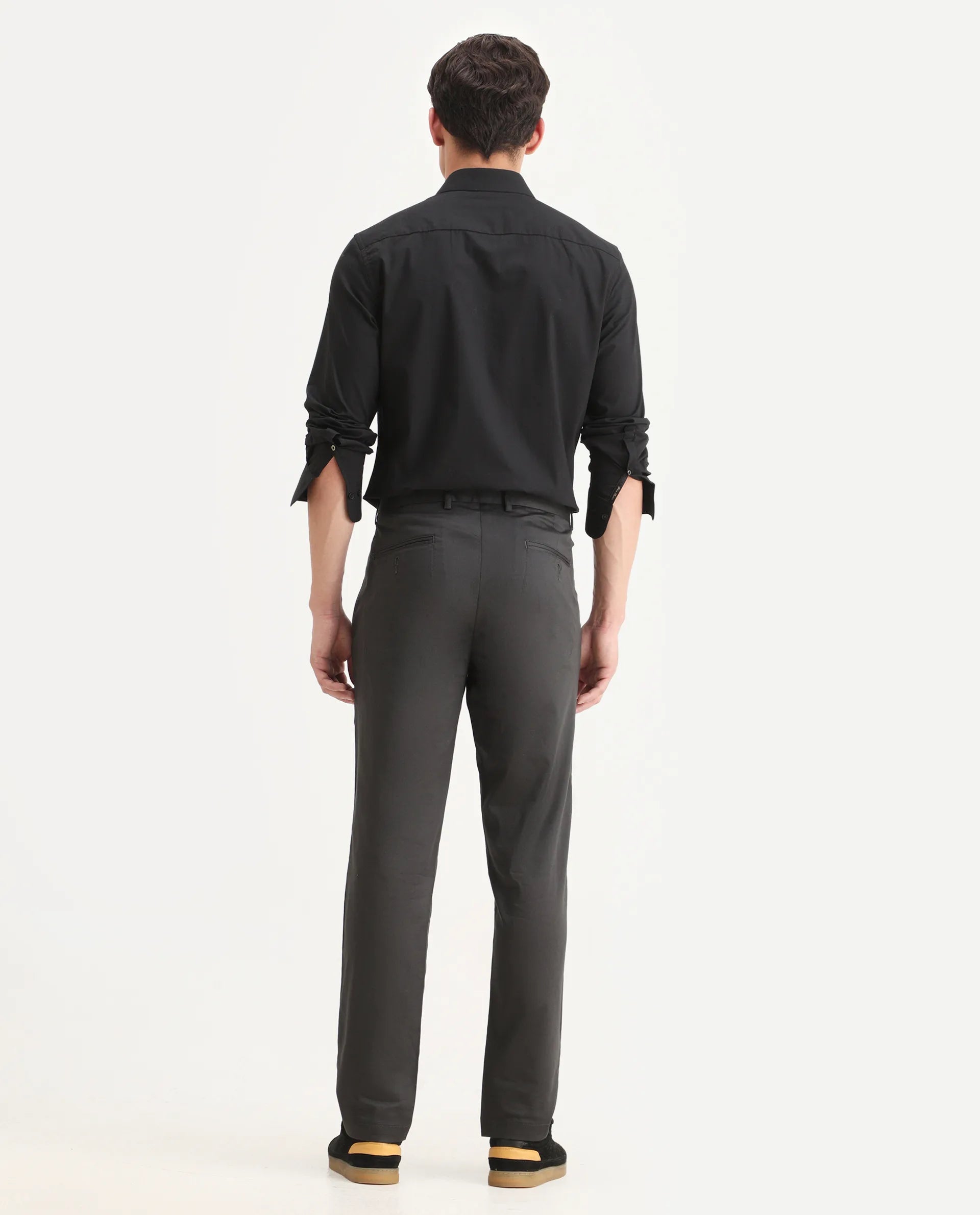 Rare Rabbit Men Hols Dark Grey Cotton Blend Fabric Button Closure Plain Trouser