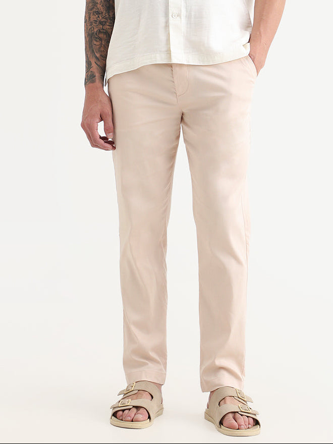 Rare Rabbit Men Hols Light Beige Cotton Blend Fabric Button Closure Plain Trouser