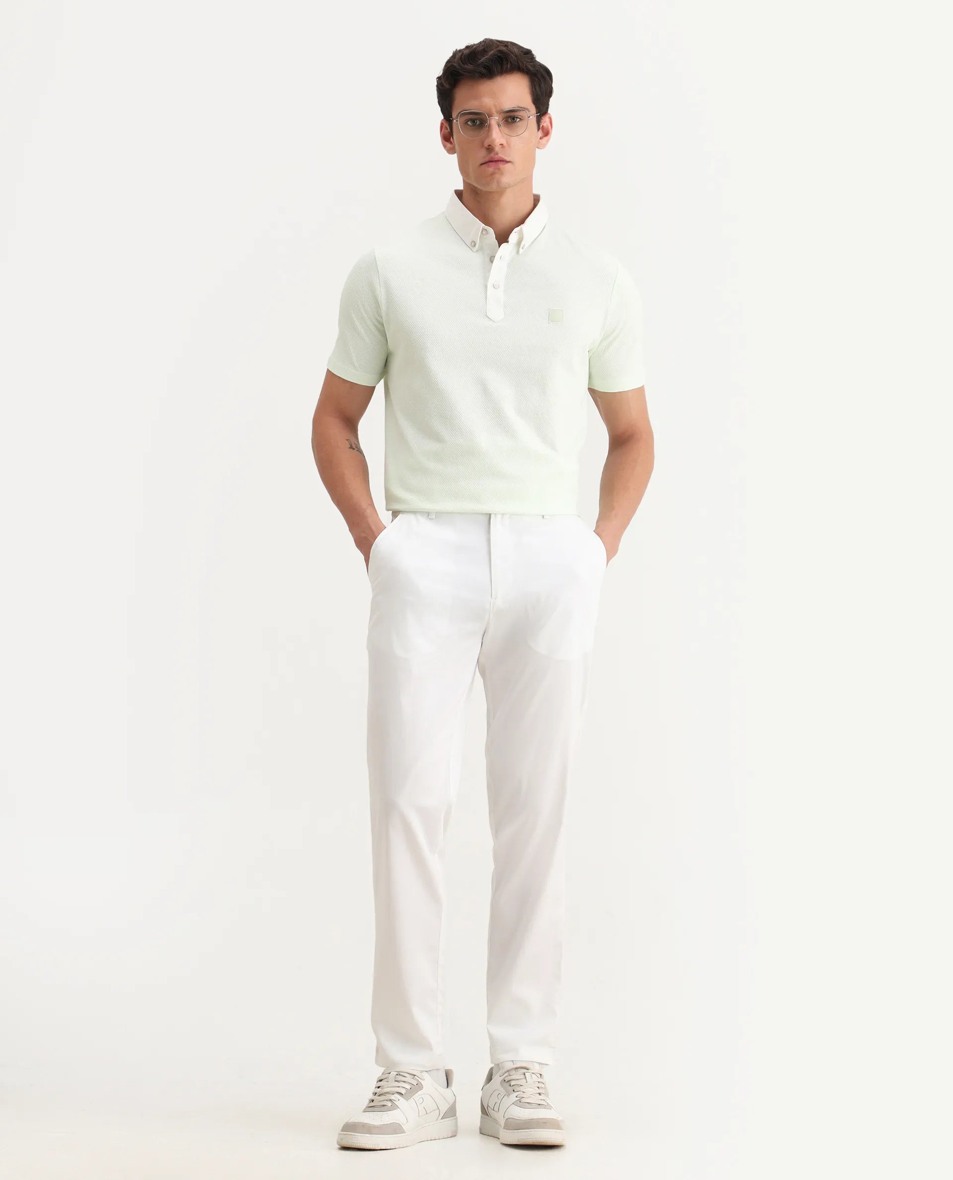 Rare Rabbit Men Hols White Cotton Blend Fabric Button Closure Plain Trouser