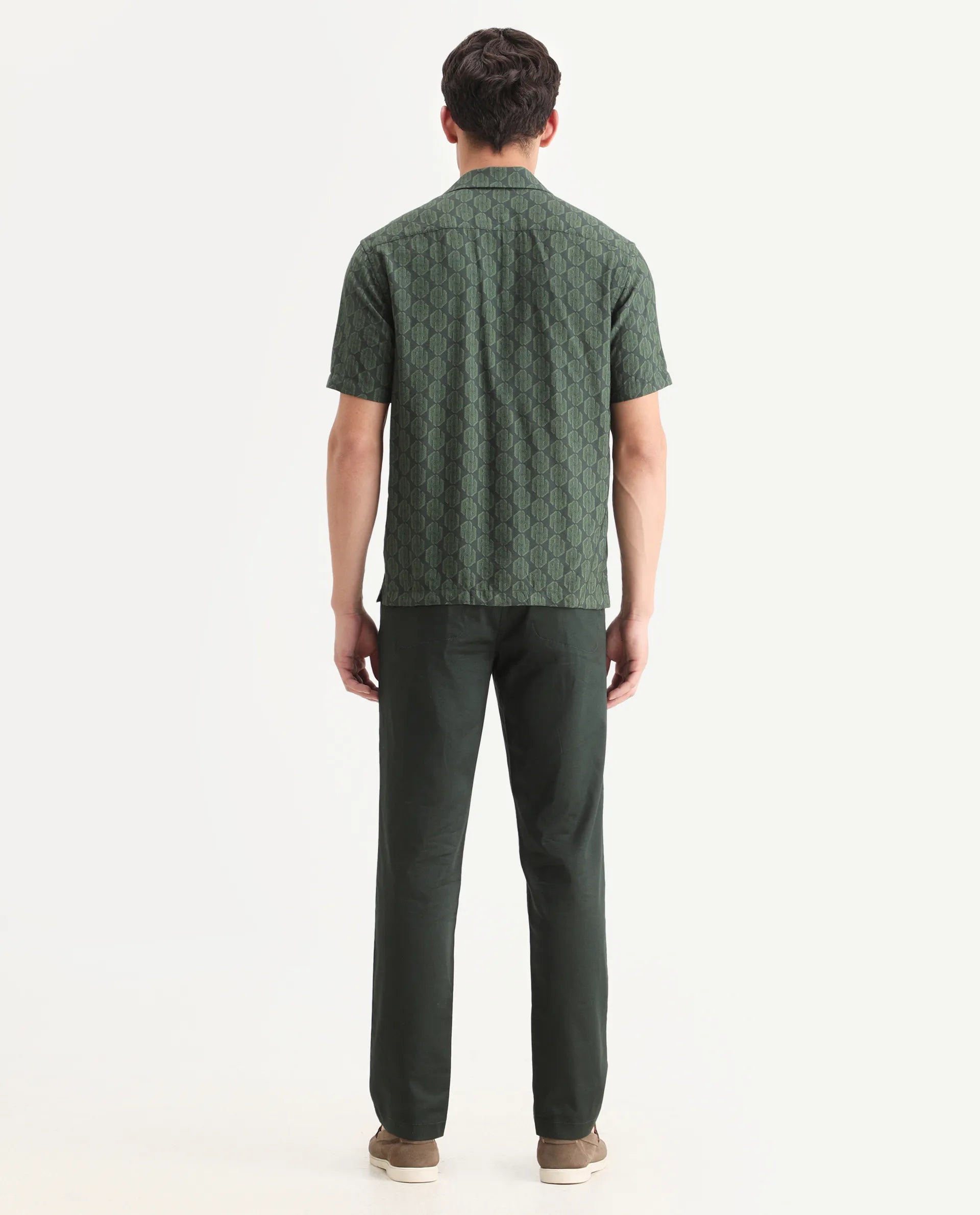 Rare Rabbit Men Hols Dark Olive Cotton Blend Fabric Button Closure Plain Trouser