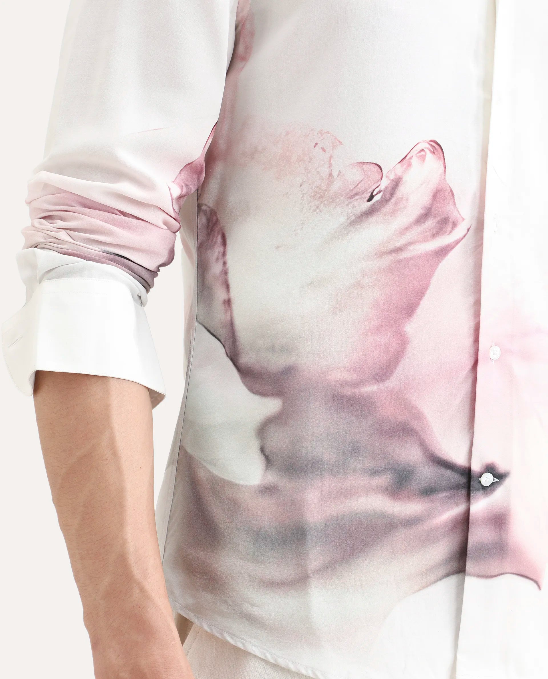 Rare Rabbit Men's Tavi White Viscose Floral Print Regular Fit Full Sleeve Collared Shirt