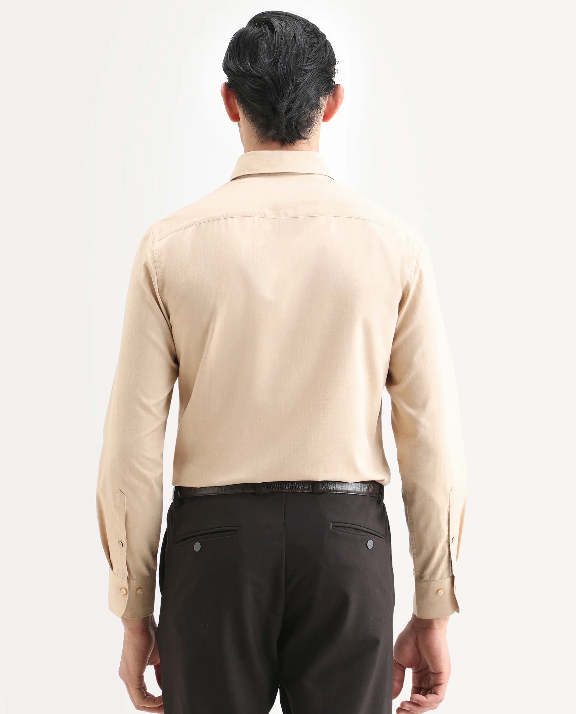Rare Rabbit Men's Gunjo 25 Beige Cotton Blend Plain Regular Fit Full Sleeve Collared Shirt