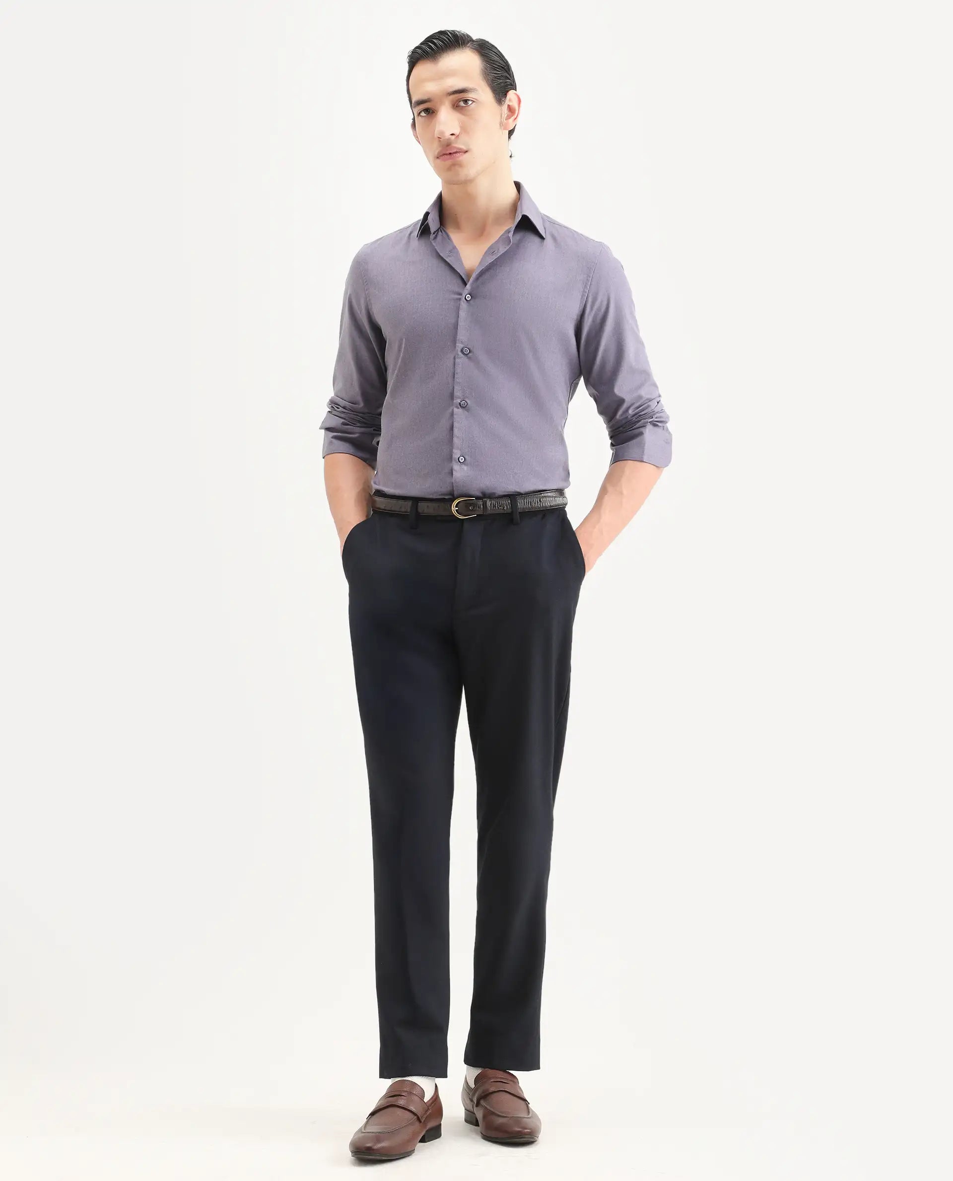 Rare Rabbit Men's Gunjo 25 Dusky Purple Cotton Blend Plain Regular Fit Full Sleeve Collared Shirt
