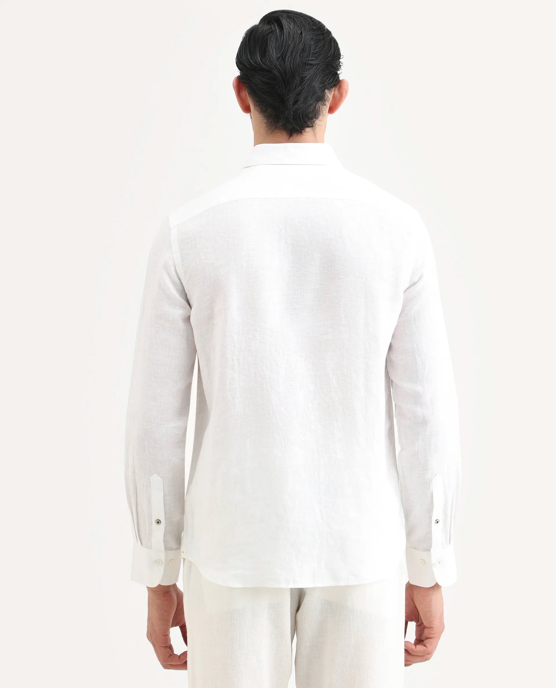 Rare Rabbit Men's Mavi White Linen Plain Regular Fit Full Sleeve Collared Shirt