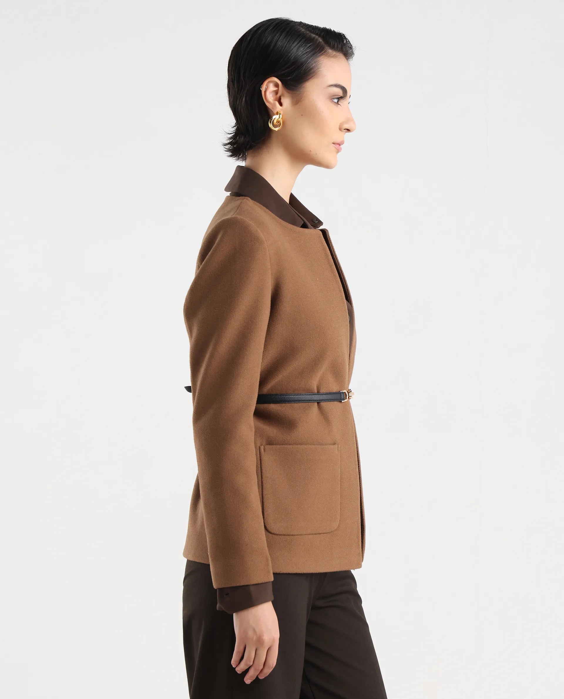 Rareism Women's Nexmar Tan Polyester Blend Jacket Plain Jacket