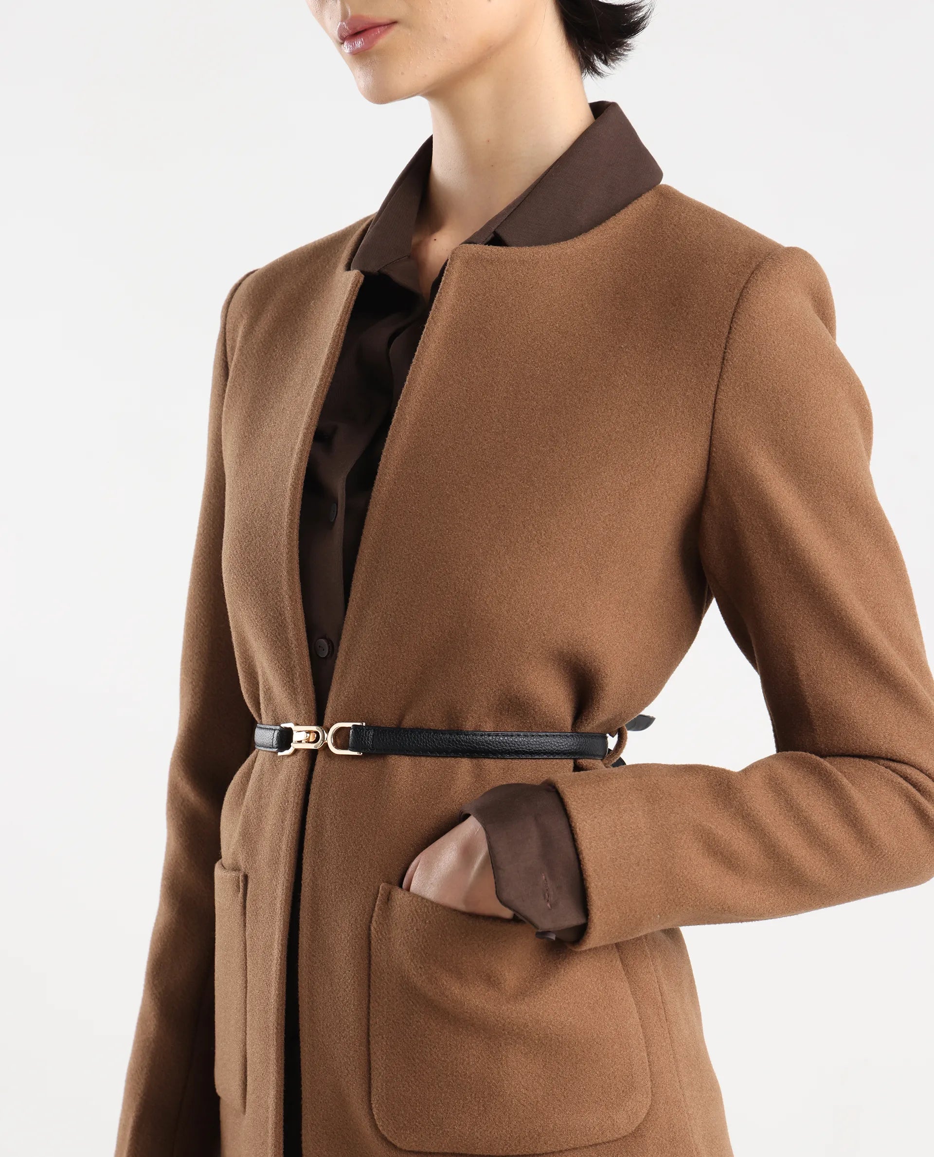 Rareism Women's Nexmar Tan Polyester Blend Jacket Plain Jacket