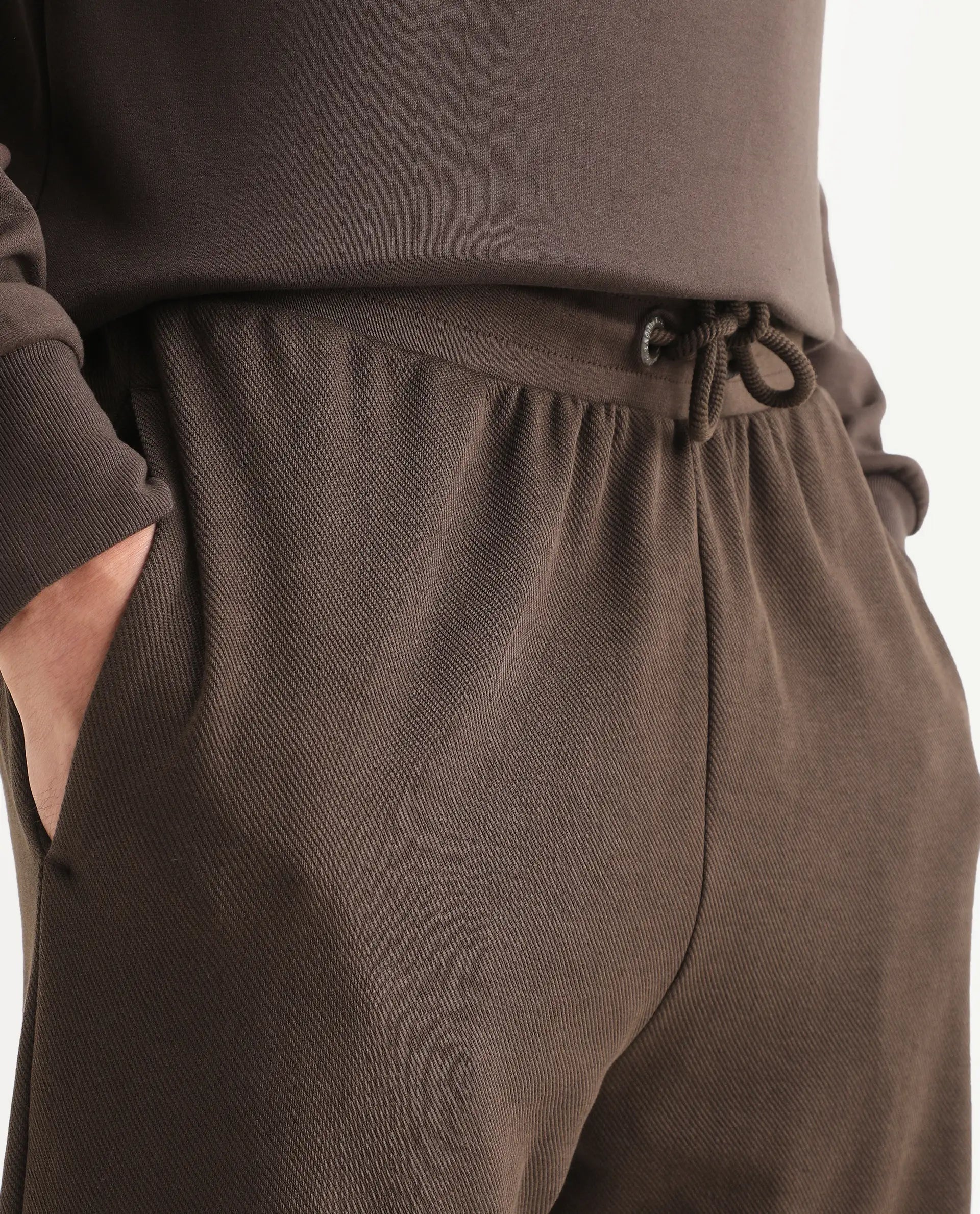 Rare Rabbit Men's Costo-B Dark Brown Polyester Blend Plain Regular Fit Track Pant