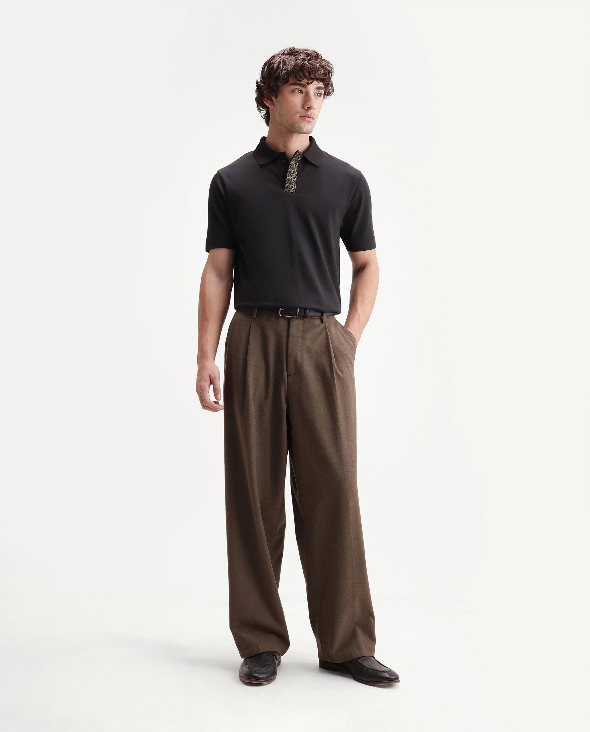 Rare Rabbit Men's Hin Black Cotton Blend Fabric Half Sleeve Spread Collar Plain Polo