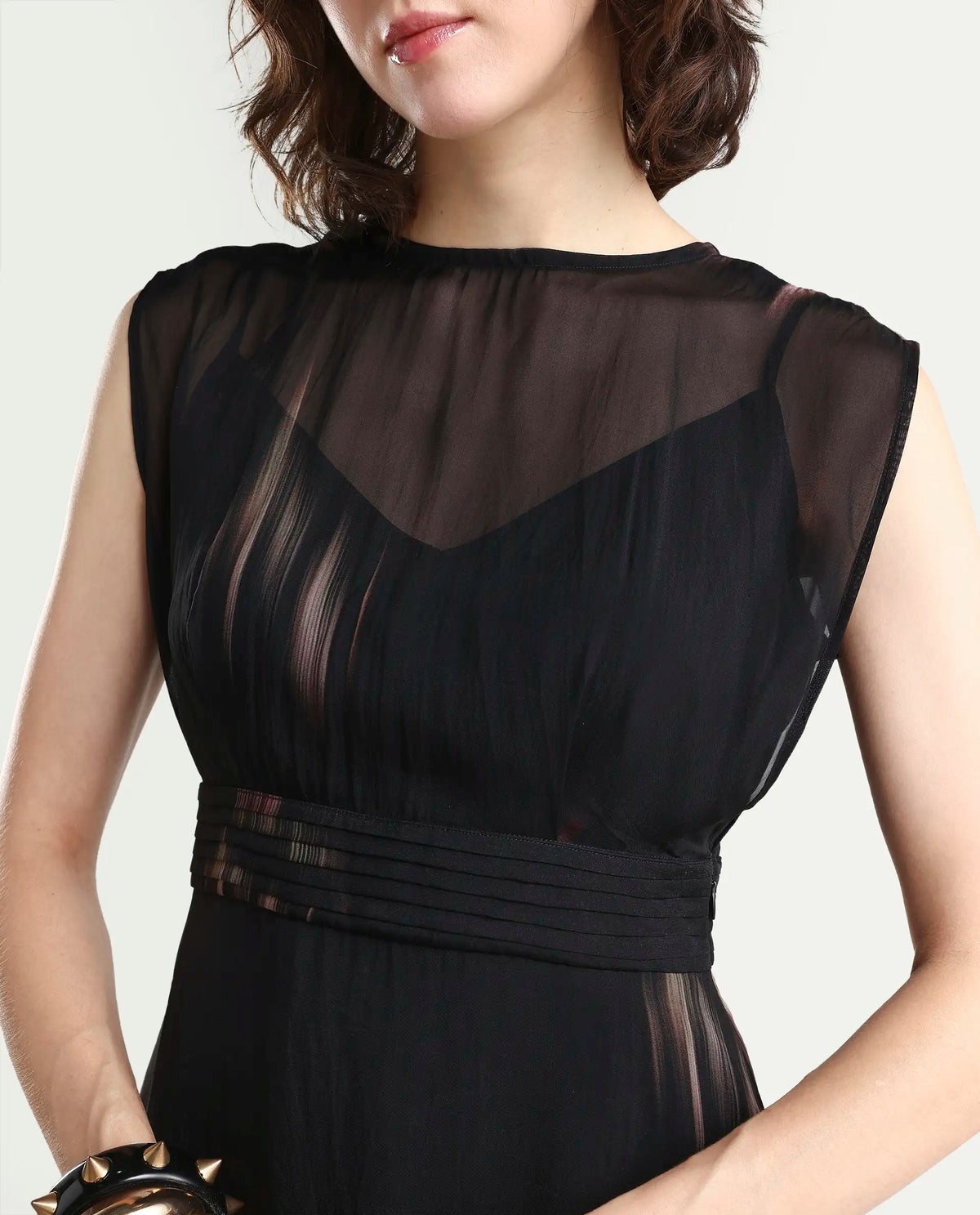 Rareism-Women's Jubin Black Viscose Printed Flared Dress
