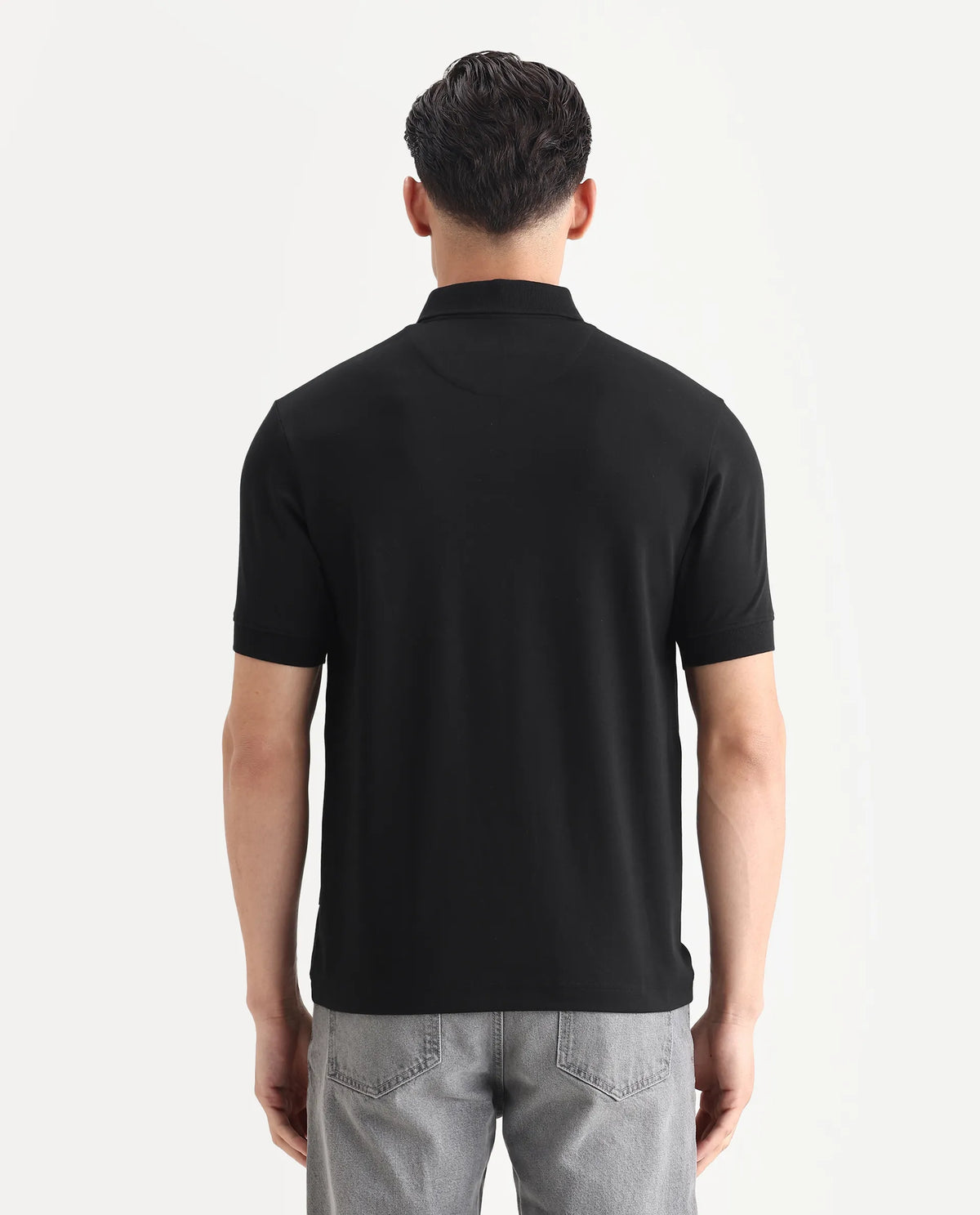 Rare Rabbit Men's Dwet Black Cotton Blend Fabric Half Sleeve Spread Collar Plain Polo